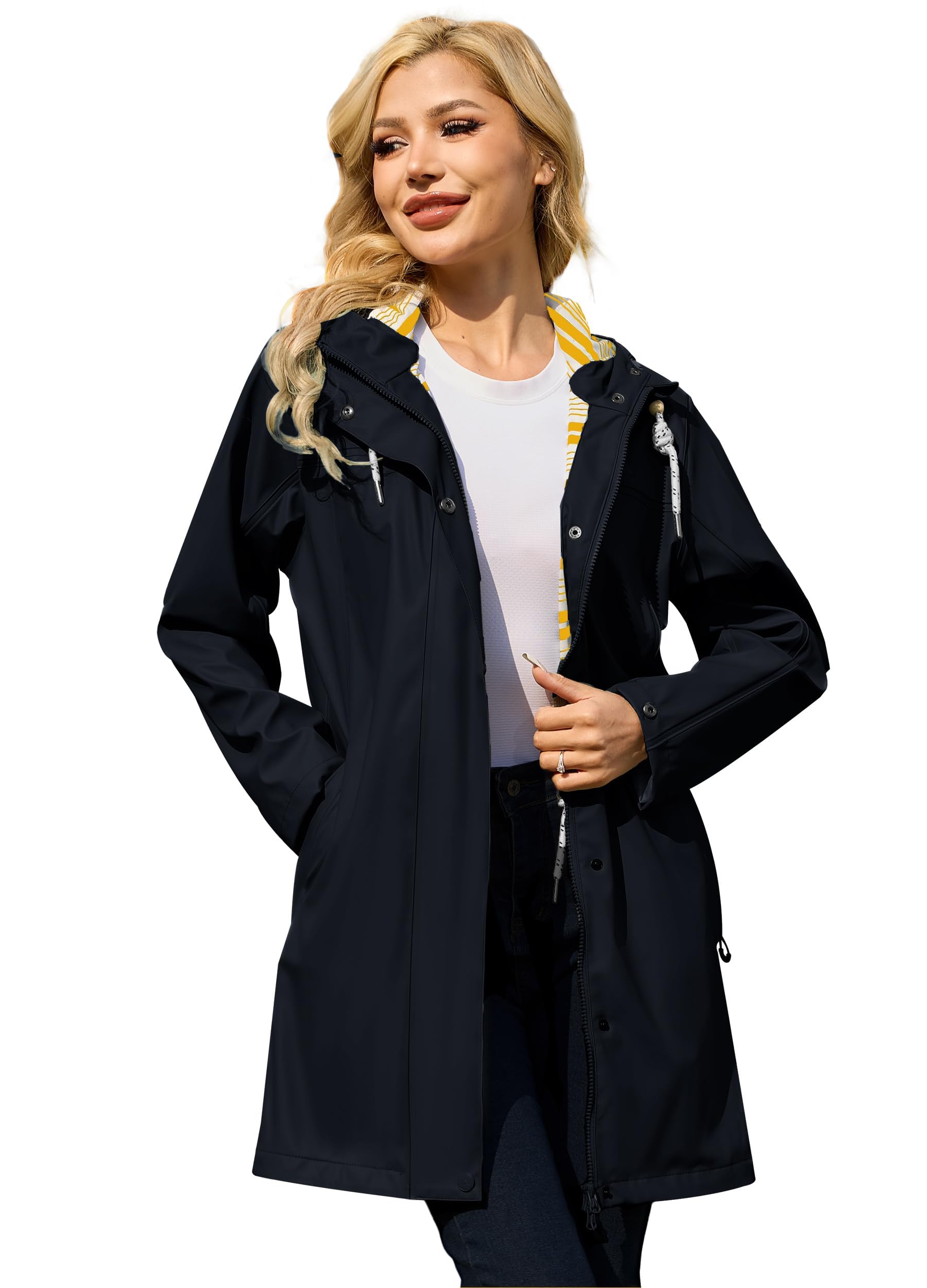 ATLASLAVA Regenjacke Damen Wasserdicht Lange Atmungsaktiv Regenmantel Gefütterte Windbreaker Übergangsjacke PU Outdoor Wandern Softshelljacke