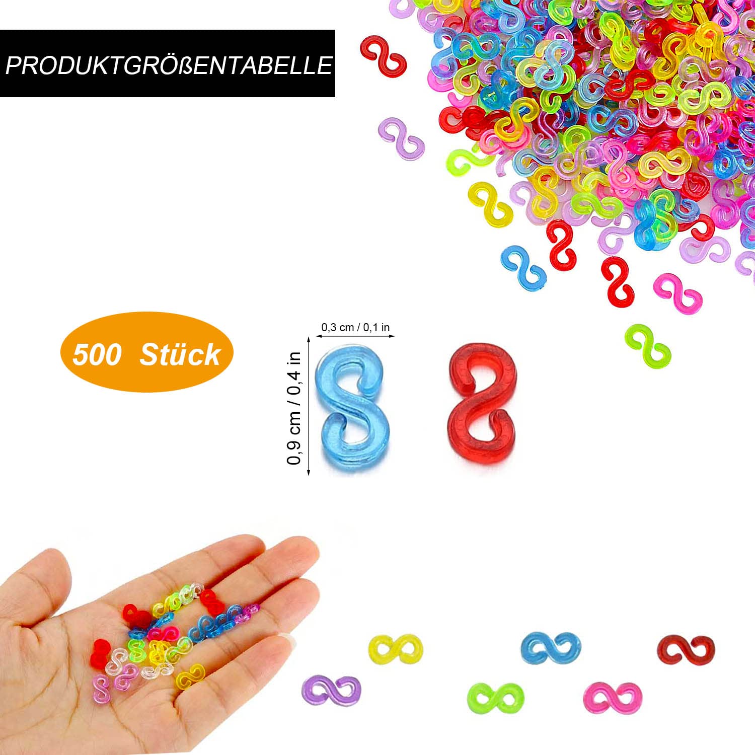 Bandes S Clips 500 Pièces Clips de Métiers à Tisser en Plastique Multicolore