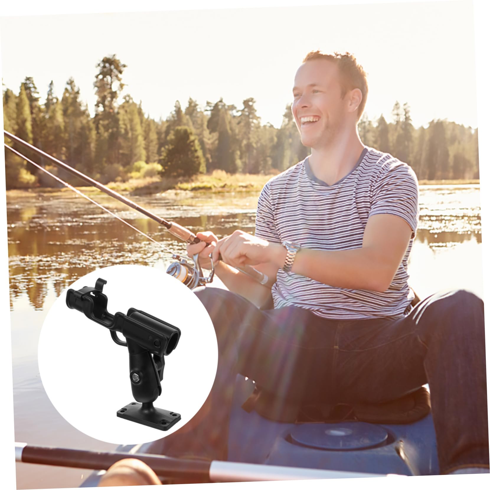 INOOMP Porta Canne da Pesca per Kayak in Nylon Nero, Supporto Fisso e Smontabile, Comodo da Trasportare la Pesca in Barca e Attività Outdoor