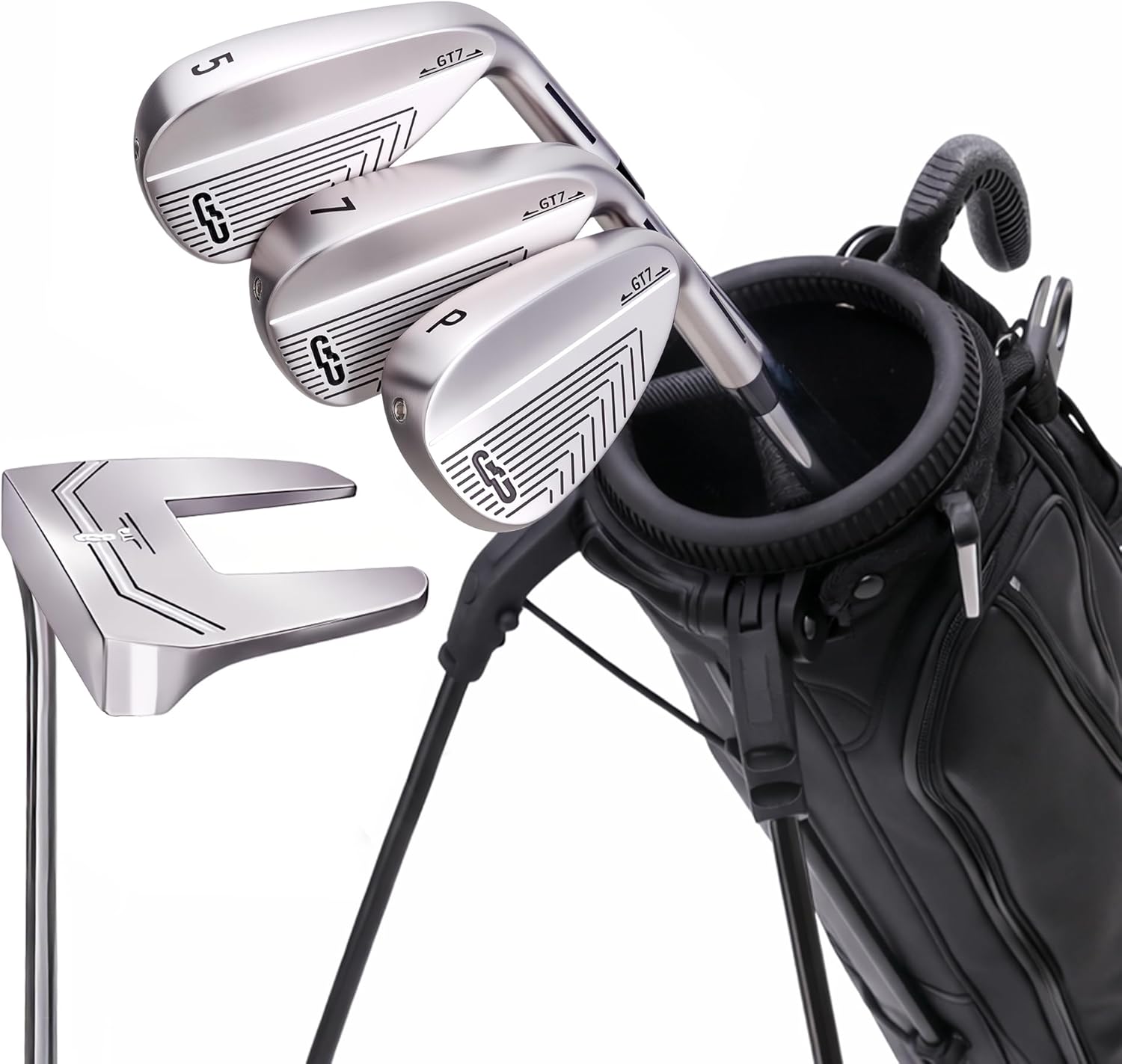 Golf Club Set - Starter Golf Clubs for Men with Sunday Stand Bag - 5-Piece Game Improvement Irons Set Including 5i, 7i, PW, Putter, and Bag. Premium 431 Carbon Steel, Hollow Body Design