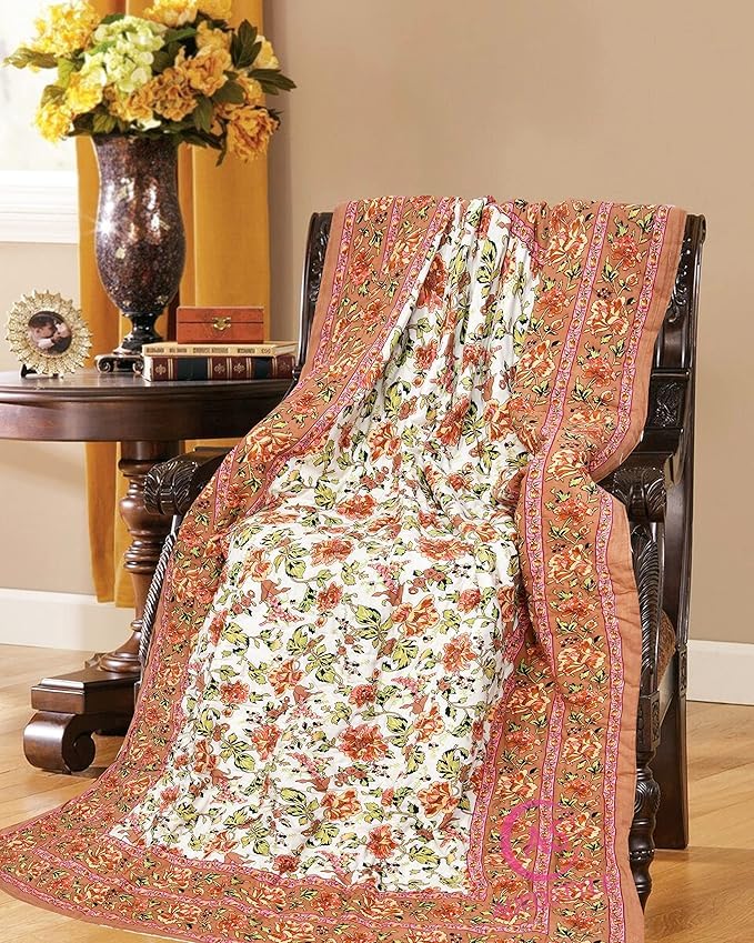 Image of EMIOUR 400 TC Pure Cotton Soft Jaipuri AC Quilt /Razai /Rajai Floral Print,Jaipuri Razai Cotton Quilt for Winter,Lightwieght Jaipuri Razai (Design 14, Double Bed)