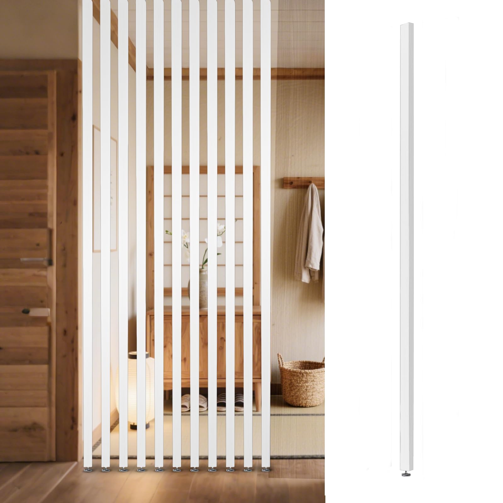 Room Divider Freestanding Wooden Partition - Floor to Ceiling Space Separator Panel for Restaurants, Offices, and Decor - Hollow Slats for Stairways and Porches