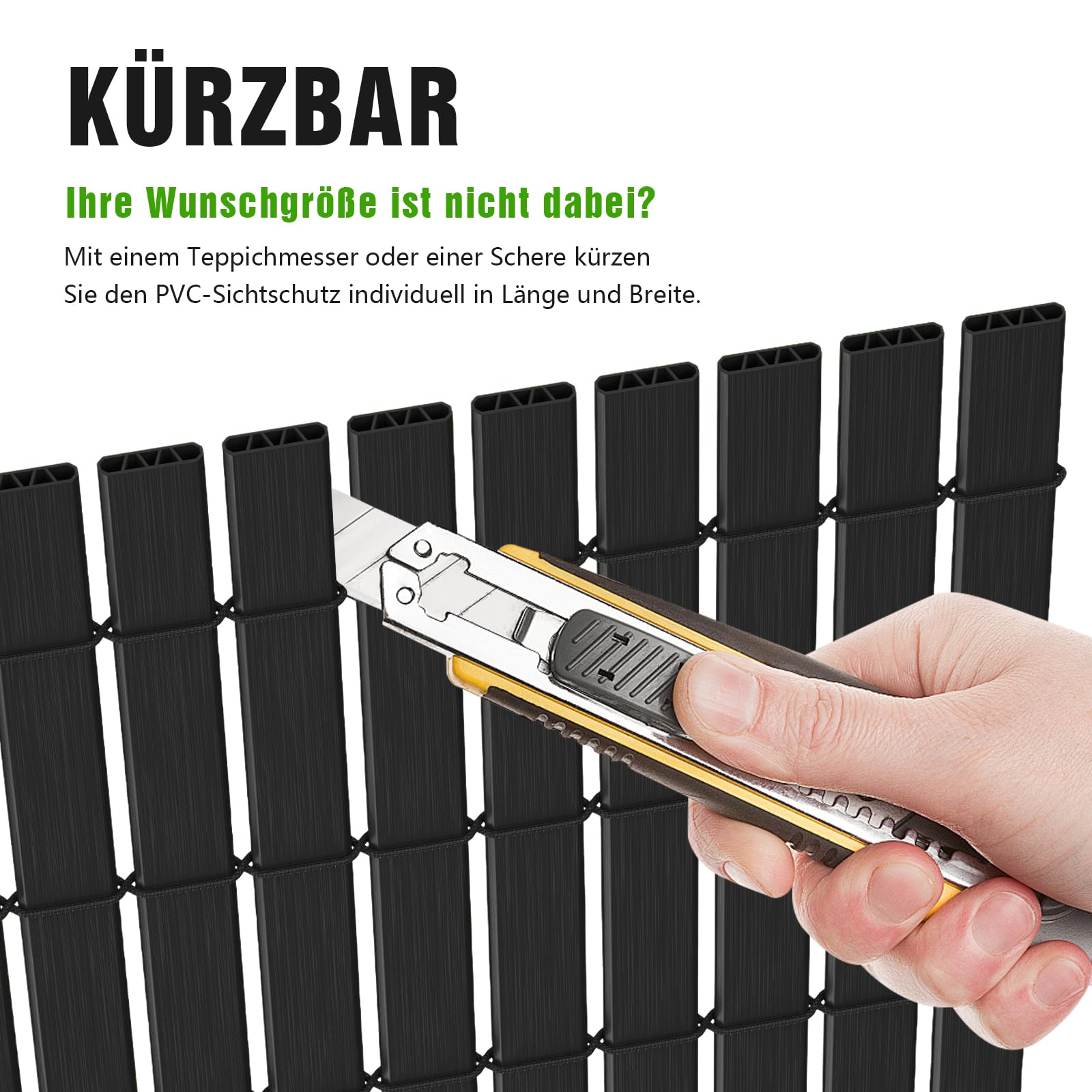 Sichtschutz, für die Privatsphäre im Garten, PVC Sichtschutzmatte Blickdicht UV-Schutz Witterungsbeständig, Kürzbar, Sichtschutzzaun für Garten (Anthrazit, 160 x 600 cm, auf 2 Rollen Verteilt)