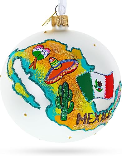 Viaje a México bola de cristal adorno de Navidad 4 pulgadas