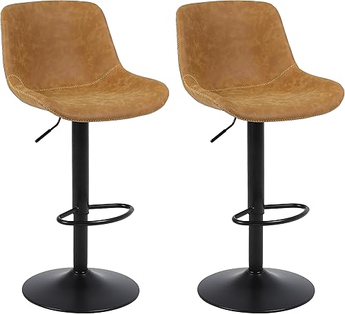 Miniatura 1 de Bar Stools, Swivel Counter Height Barstools with Back, Adjustable Modern Bar Chairs, Tall Armless PU Leather Kitchen Island Stool (Yellow, Set of 2)