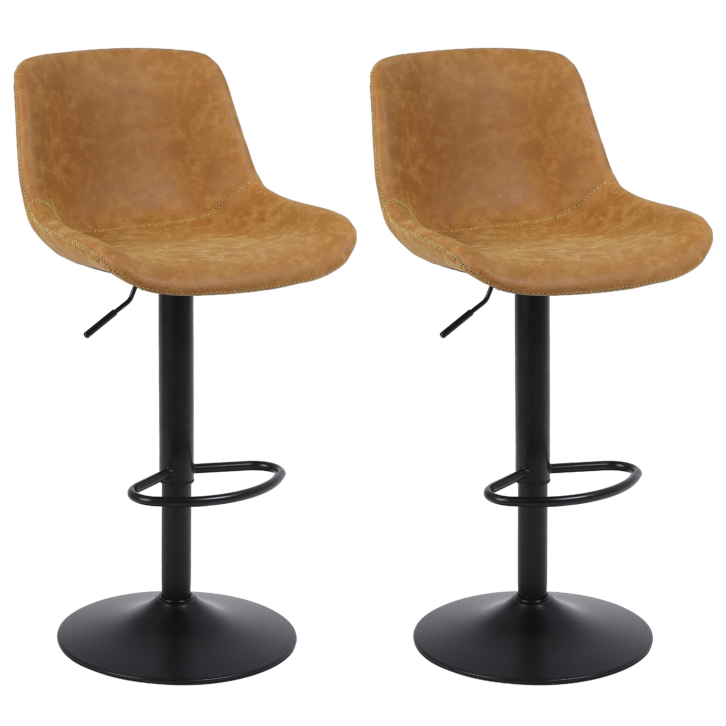 Ermnois Bar Stools, Swivel Counter Height Barstools with Back, Adjustable Modern Bar Chairs, Tall Armless PU Leather Kitchen Island Stool (Yellow, Set of 2)