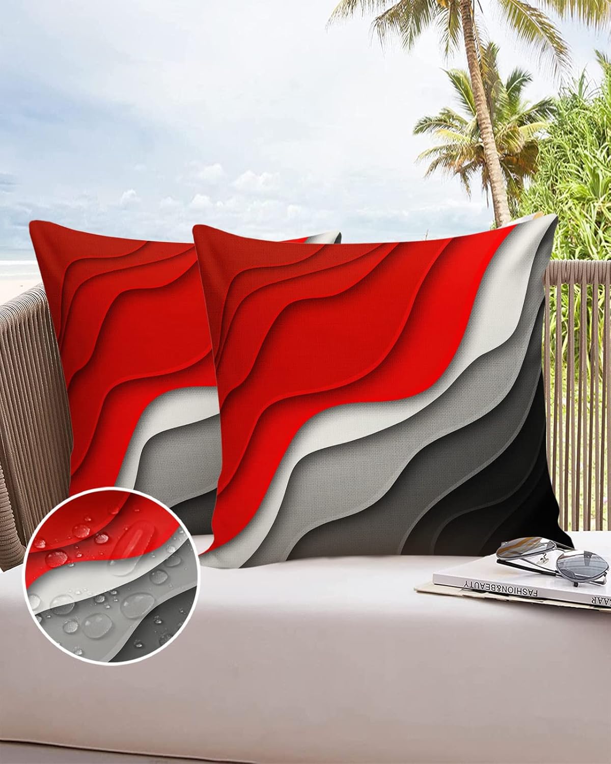 Abstract Square Pillow Shams Set of 2, Decorative Pillowcases Cushion Case, Soft Throw Pillow Covers Waterproof Pillow Case 26x26inch, Geometric Lines Red White Grey