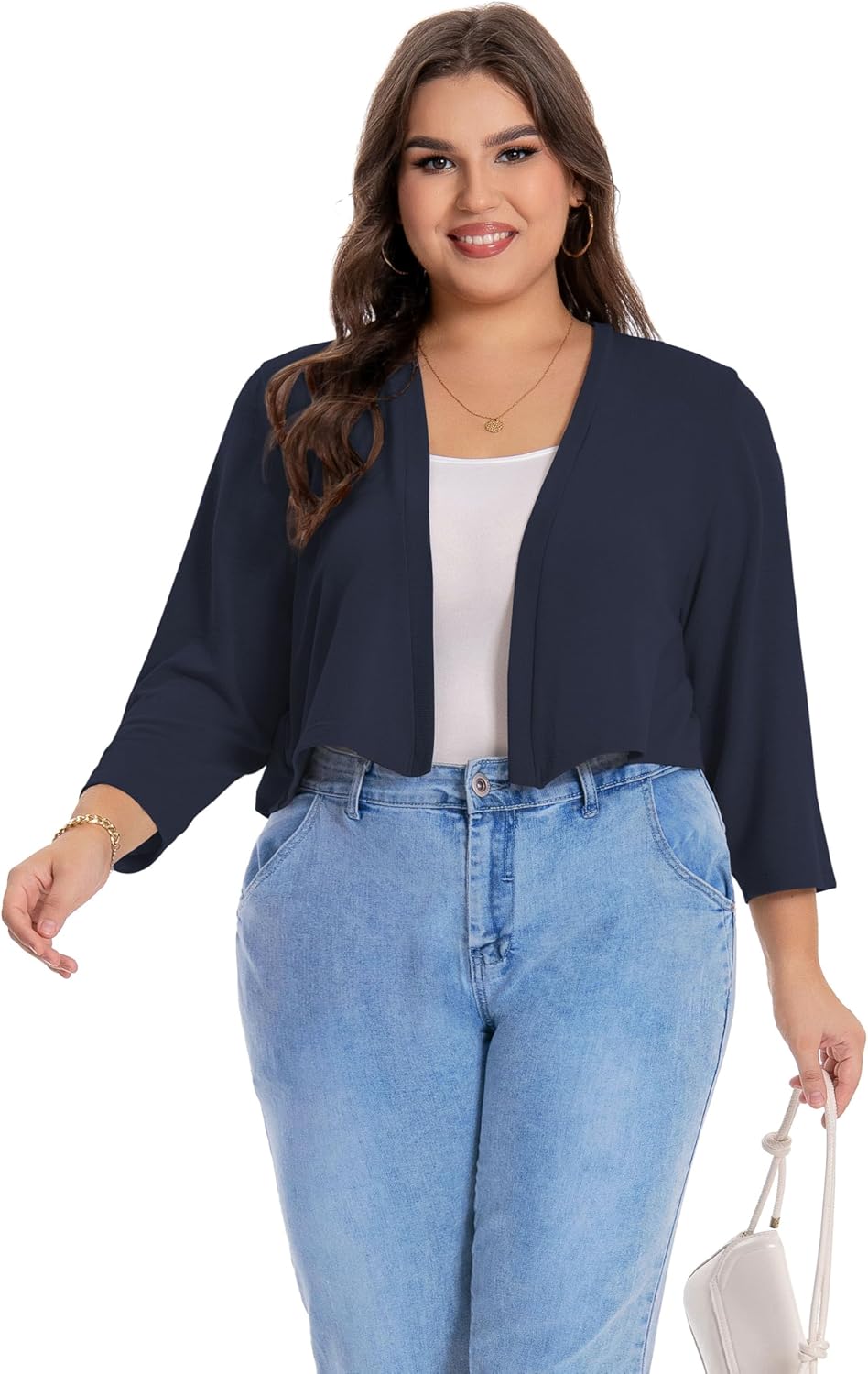 Plus Size Shrugs for Women 3/4 Sleeve Cropped Cardigan Knit Sweaters Open Front Bolero - Image 6
