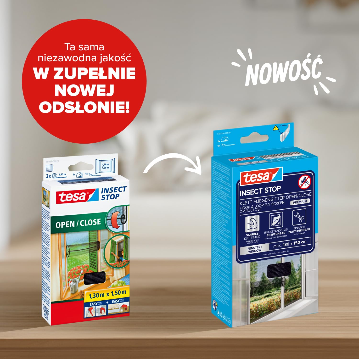 tesa INSECT STOP H&L Fly Screen Open/Close Premium for Windows - siatka otwierana/zamykana, bez wiercenia - 130 x 150 cm - antracyt (transparentna)