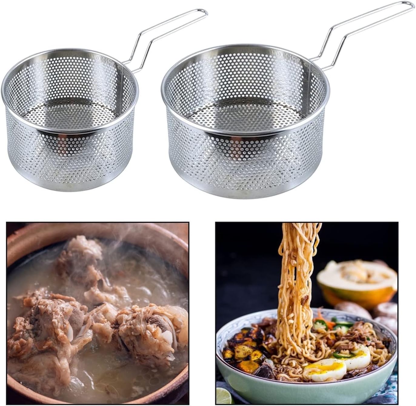 Stainless Steel Frying Basket - Chip Serving & Food Strainer, Kitchen Colander for Noodles, Dumplings & Fries, Small Mesh Fry Pan Crisper Tool (Size: A-Small)