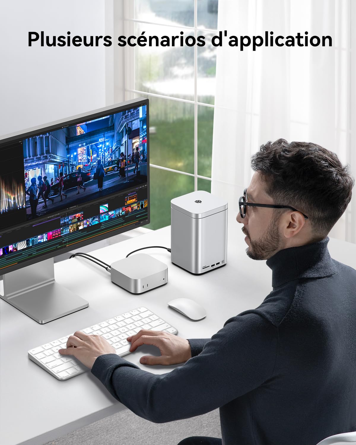 Yottamaster 2 Baies Boîtier Disque Dur, 10 Gbps USB-C Raid Aluminium Boîtier pour 3.5"/2.5" SATA HDD/SSD + M.2 NVMe/SATA SSD Jusqu’à 56 to, 5 Ports USB, Lecteur SD/TF, Ventilateur (sans Disque)