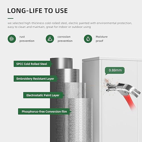 Vista 48 de Greenvelly Armario de almacenamiento de metal para garaje, gabinete de acero negro con bloqueo de 72 pulgadas con puertas y 4 estantes, armarios