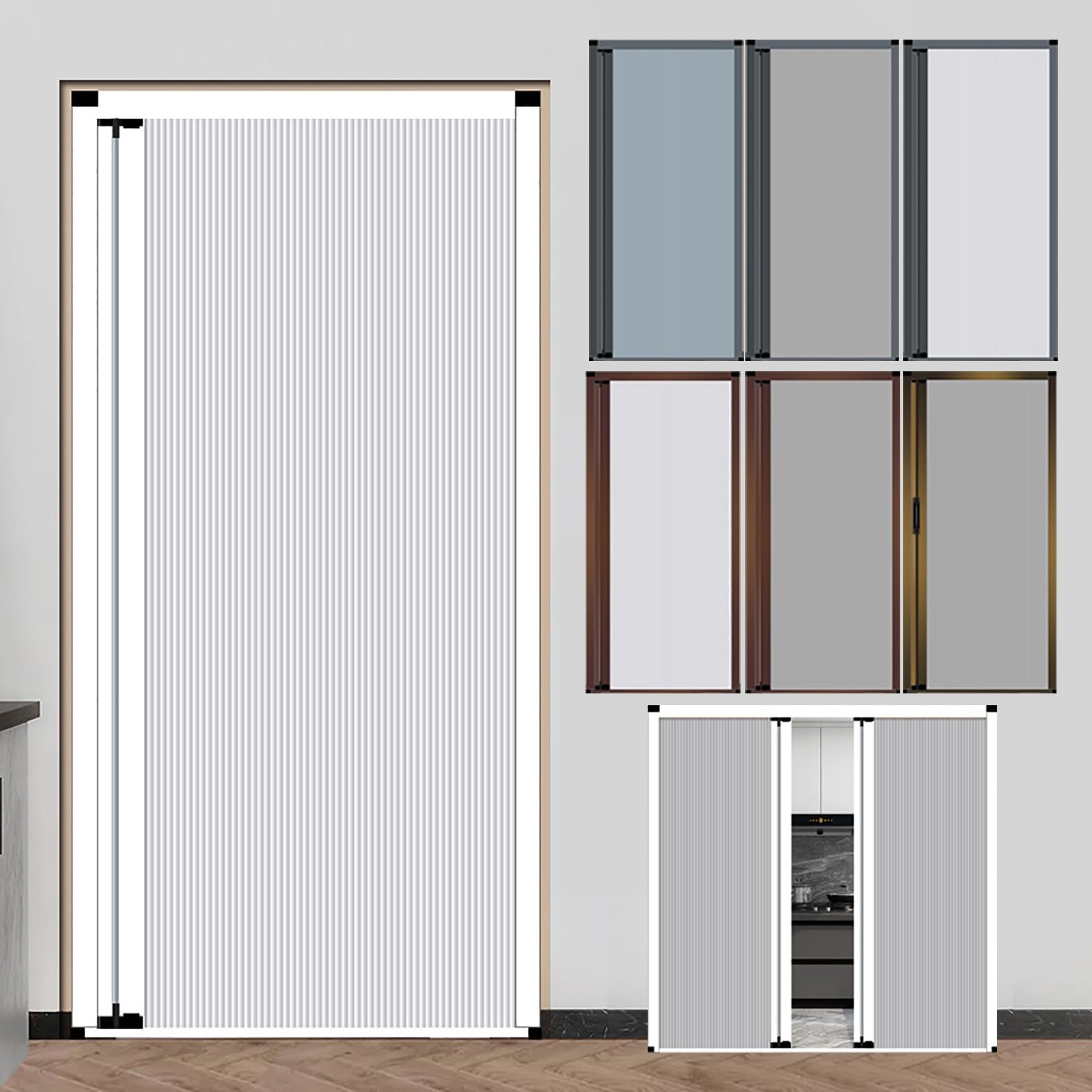 Concertina Foldable Door Customizable Honeycomb Concertinar Door with Aluminum Frame, Space Saving Multifold Bifold Closet Gate, Single & Double Door Room Divider