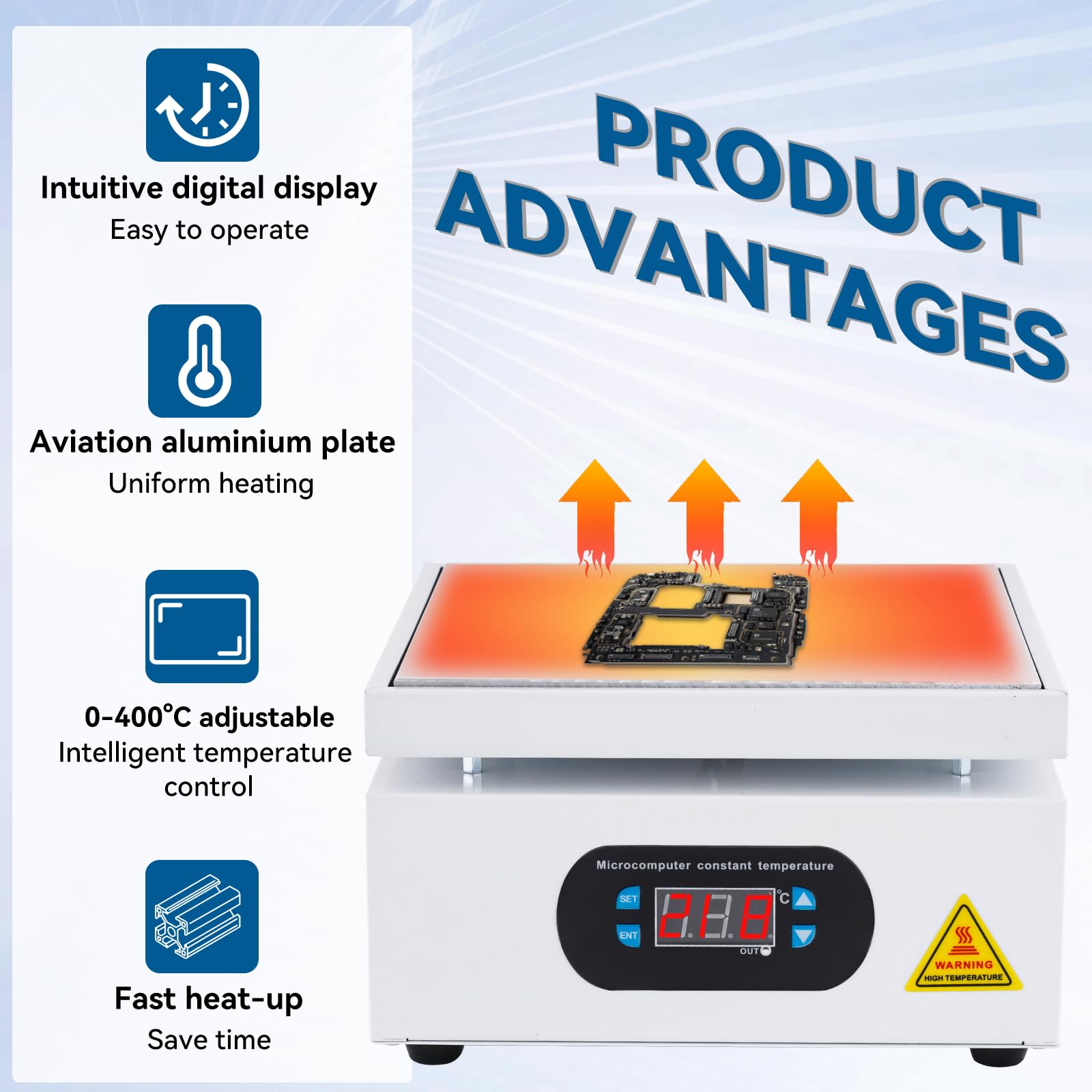 YUCHENGTECH Lötstation Heizplatte 200x200mm Lötheizplatte 700W LCD Elektronische Heizplatte für Elektronische Reparatur, Heimwerker, Labor 0-400℃ Einstellbar