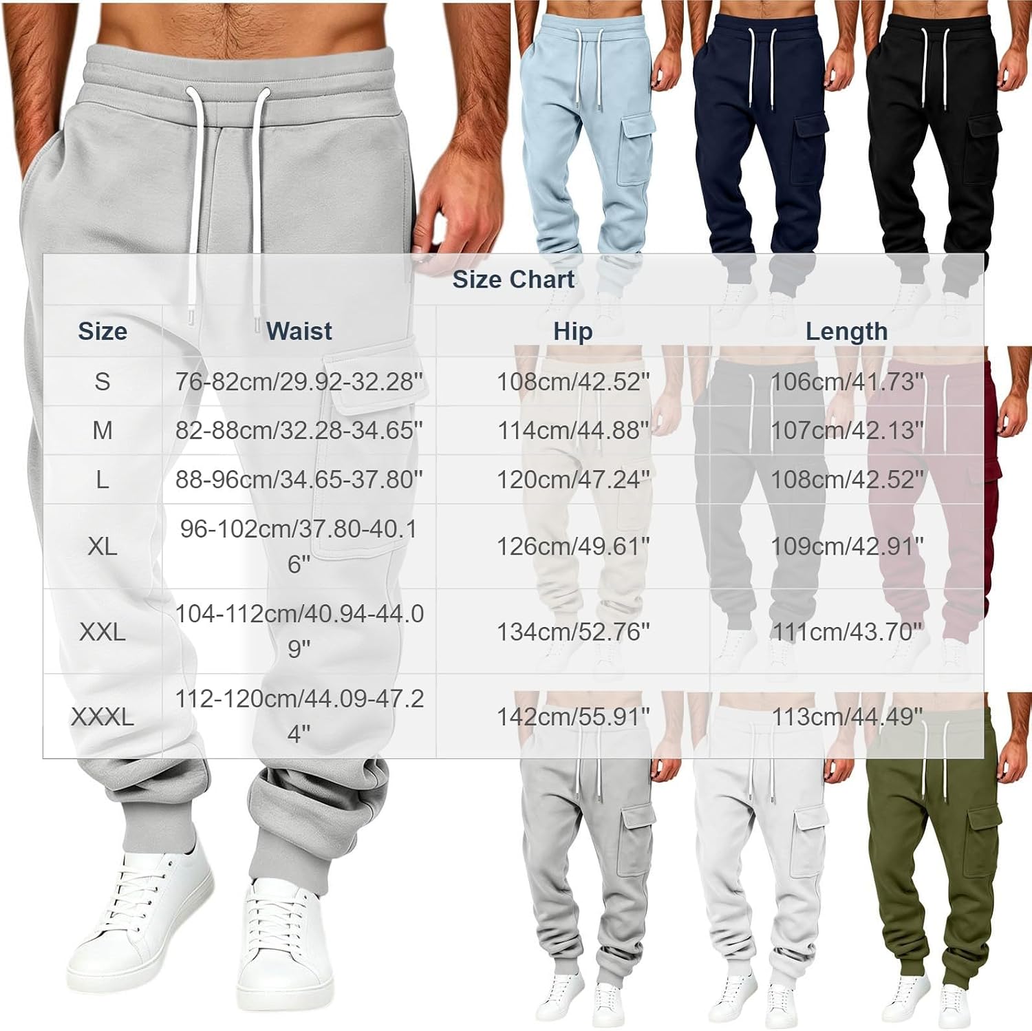 Mens Cargo Sweatpants Baggy Elastic Waist Fleece Joggers with Pocket