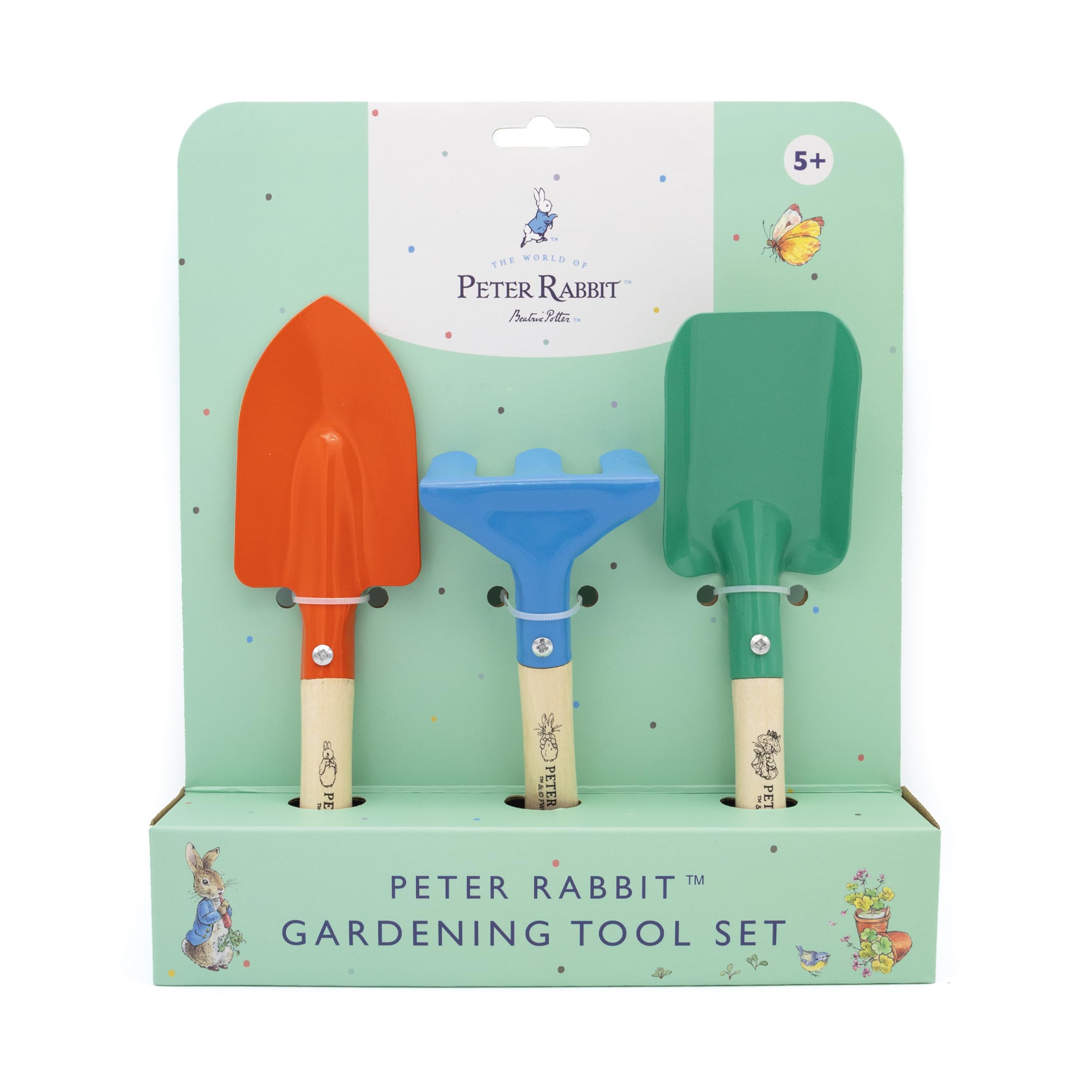 Peter Rabbit Children’s Garden Tool Set – 3-Piece Outdoor Gardening Kit for Kids with Trowel, Spade & Rake – Strong Metal Tools with Wooden Handles – Ages 5+