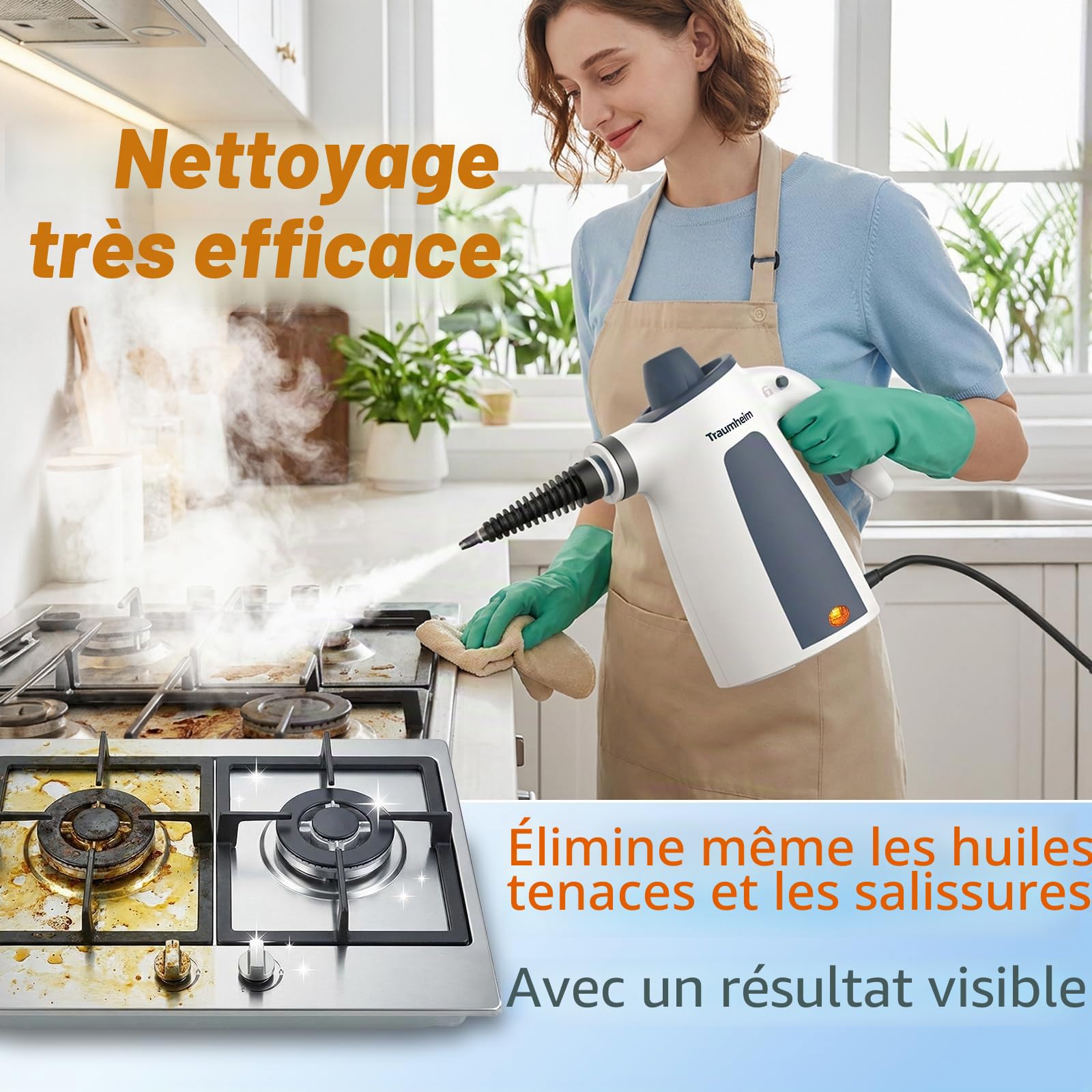 Nettoyeur vapeur manuel multifonction avec 14 accessoires, pression de vapeur 3 bars, 350 ml, 1200 W, nettoyeur vapeur sans produits chimiques, nettoyage de cuisine, sols, carreaux, canapés