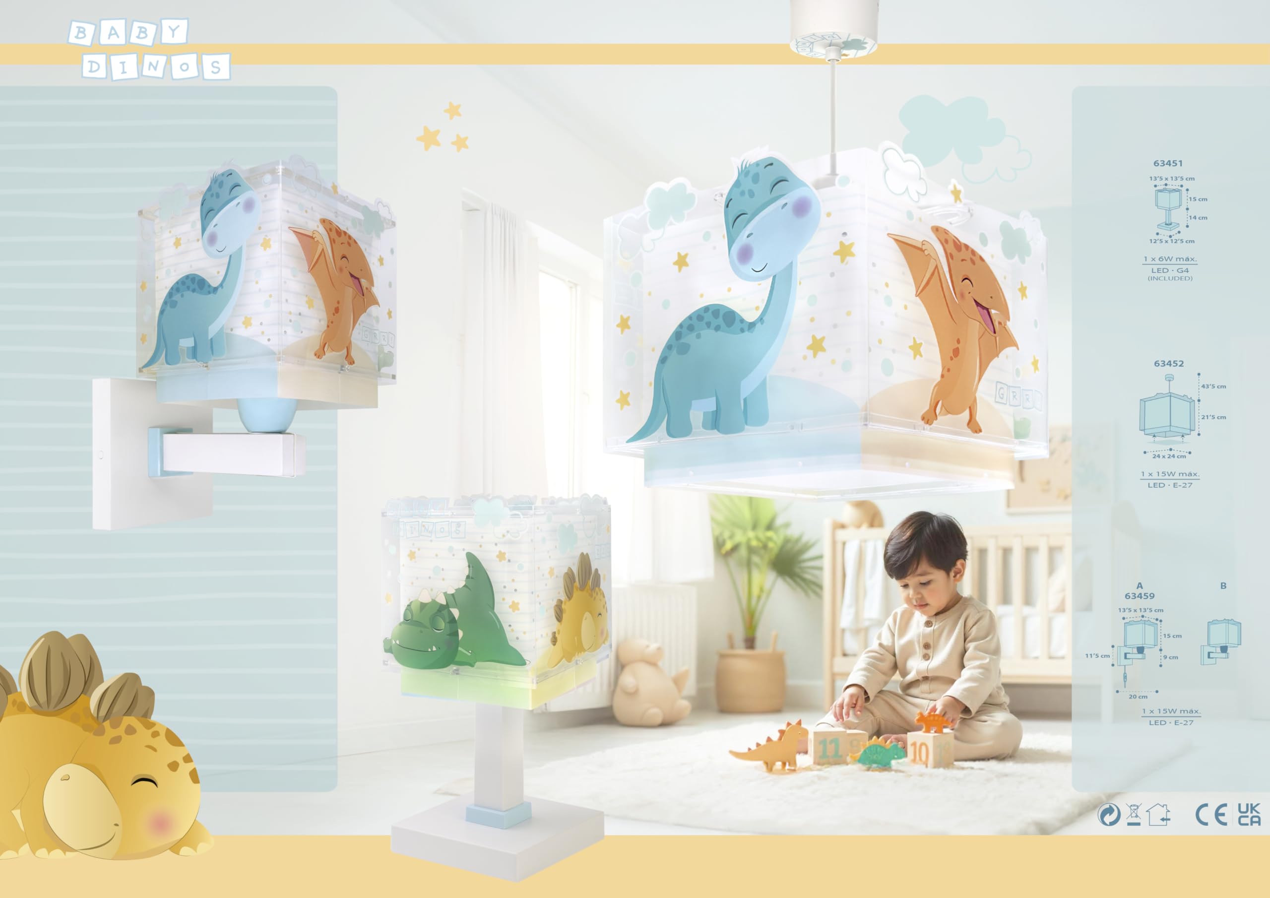 Dalber Lámpara De Techo Colgante Infantil Baby Dinos Dinosaurios, 63452,