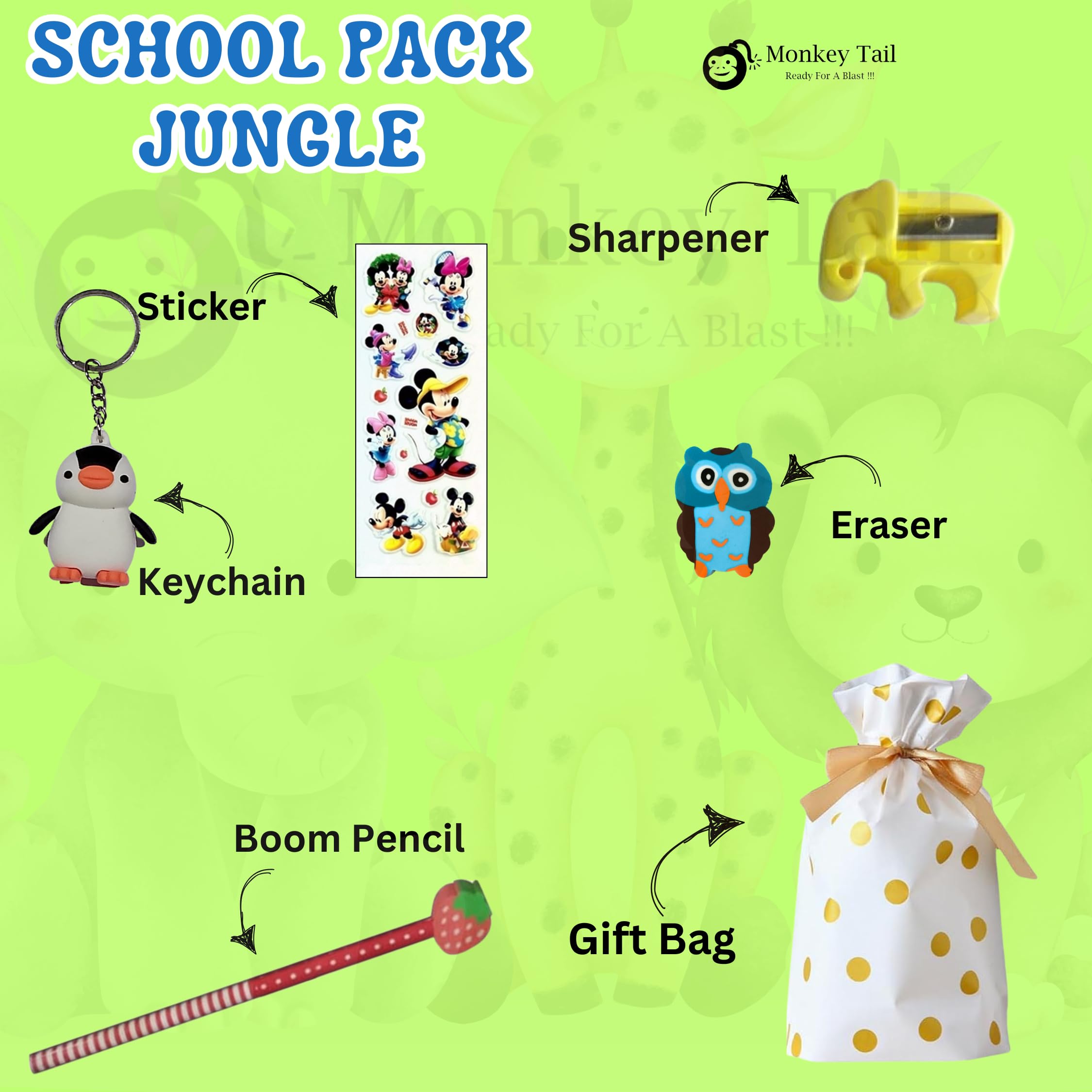 MONKEYTAIL Jungle Animal Theme School Party Combo Pack | Set of 10 | Birthday Return Gifts for Kids 1