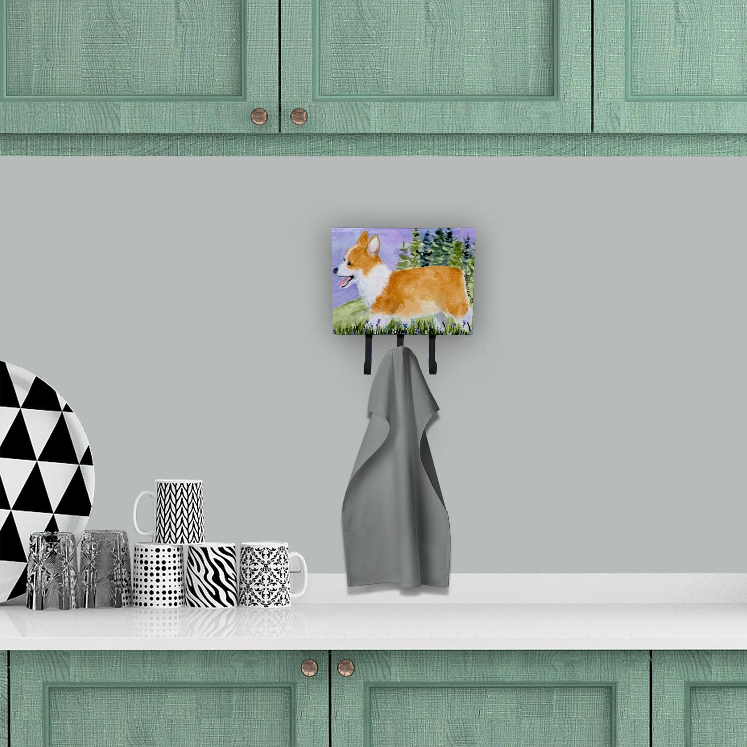 Caroline's Treasures SS8912TH68 Corgi Leash or Key Holder, Wall Hooks, Key Hooks Holder, Coat Rack Wall Mount, Coat Hooks, Hooks for Hanging Keys, Towels, Aprons, Leashes,