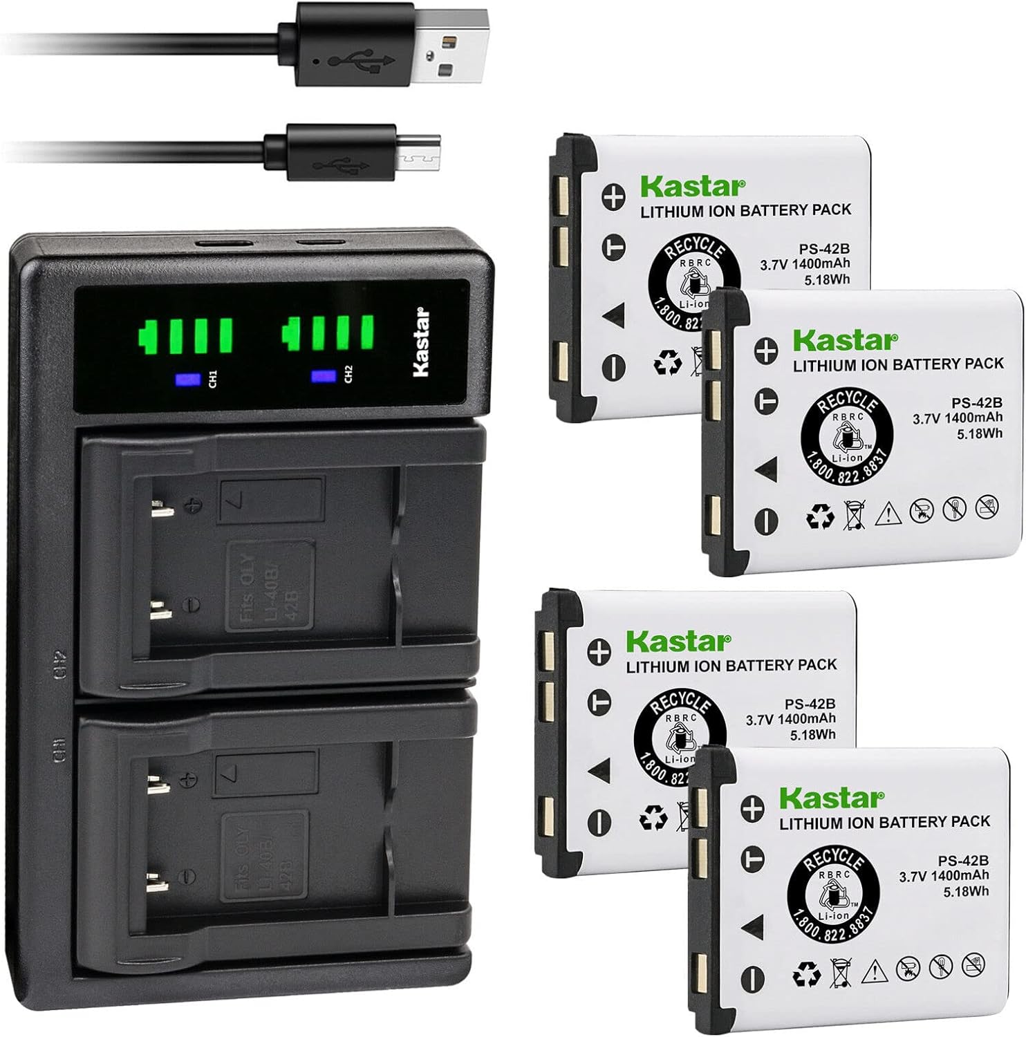 Kastar 4-Pack Battery and LTD2 USB Charger Compatible with Panasonic N4FUYYYY0018/19 N4FUYYYY0046/47 Battery, Attune II HD3 WX-CH455 WX-SB100 WX-ST100 WX-ST300 DECT Handset Cordless Phone