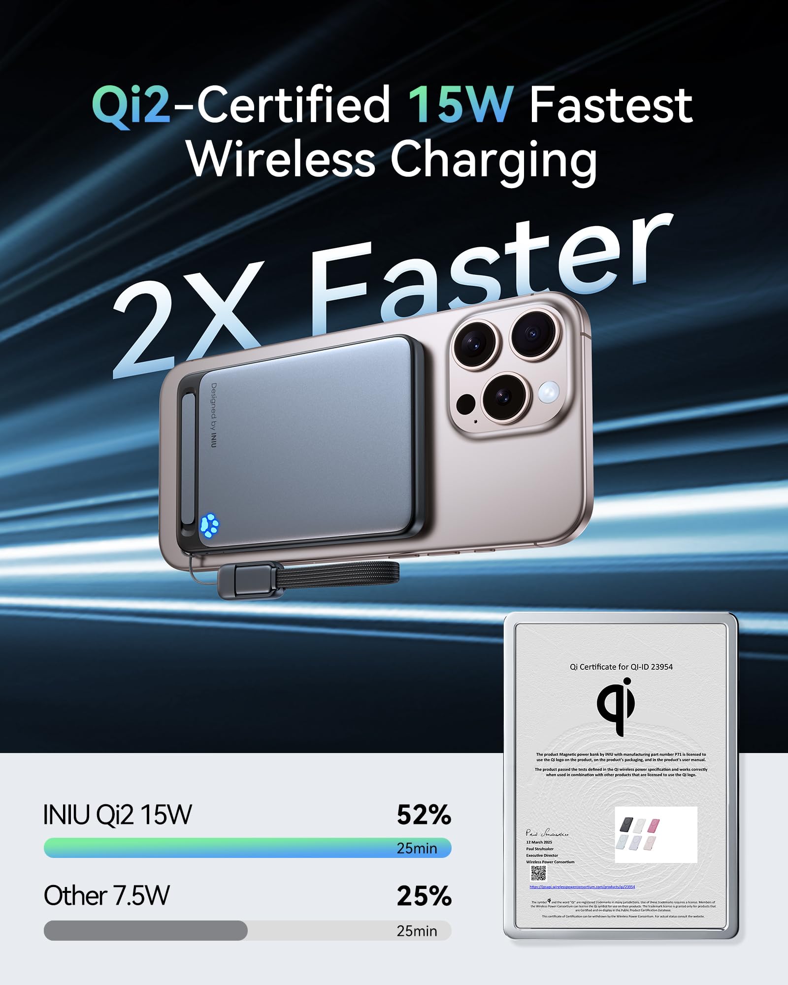 INIU Magnetyczny powerbank z certyfikatem Qi2 20W, 5000mAh Ultra Slim Zewnętrzna Bateria, Podróżny Bezprzewodowy Powerbank Szybkie Ładowanie do iPhone 16 15 14 Pro Max Mag Safe Case, Różowy