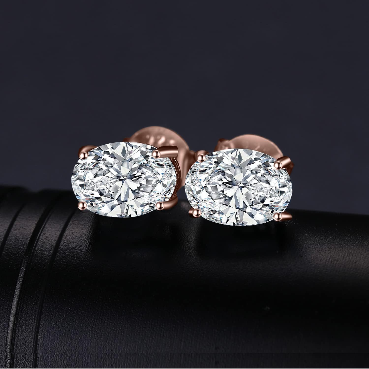 JewelryPalace Oval Cut 2ct Cubic Zirconia Solitaire Stud Earrings for Women, 925 Sterling Silver 14k White Yellow Rose Gold Plated Earrings for Her, Classic Simulated Diamond Earrings Jewelry Sets - Image 3