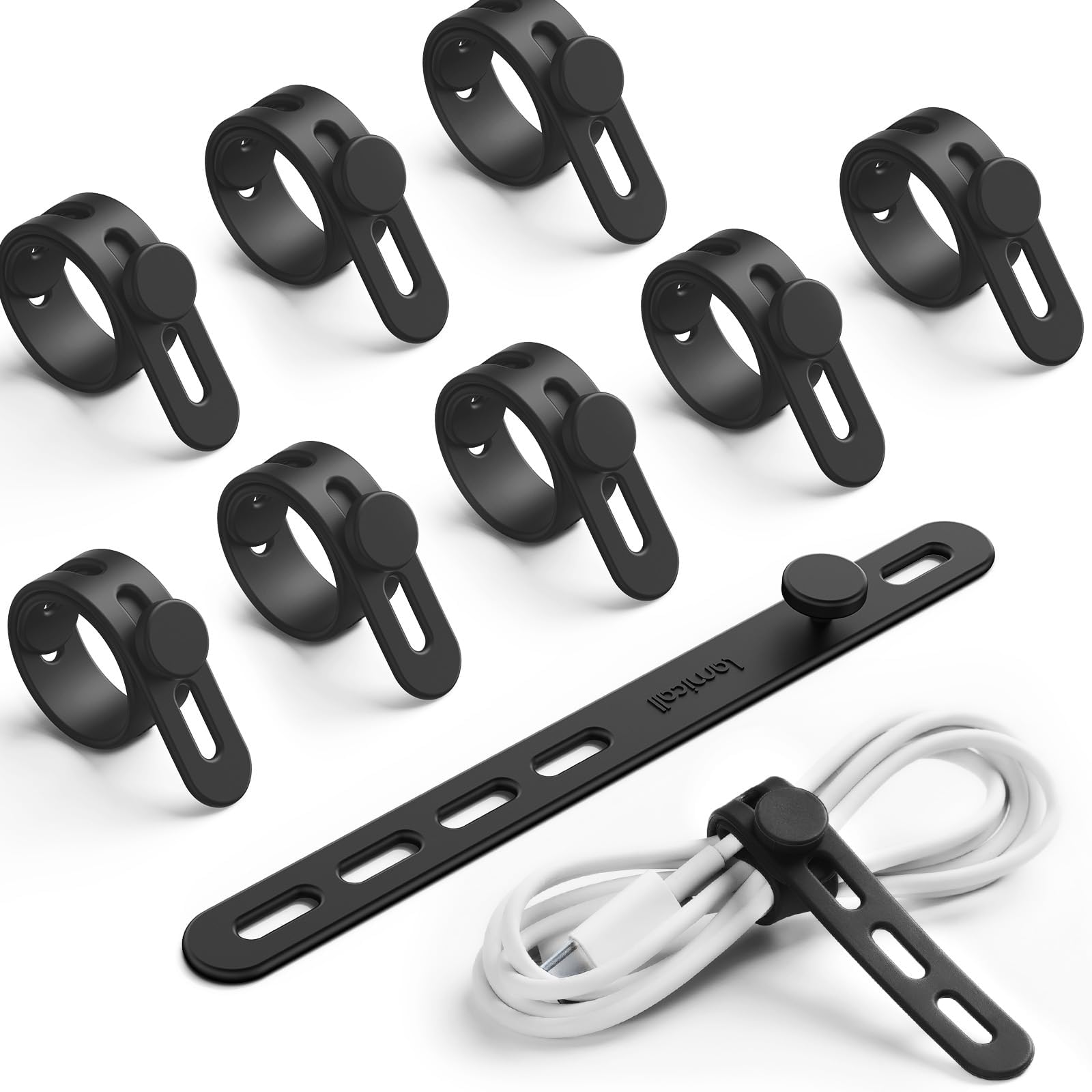 10 Pack Reusable Silicone Cable Ties With Lock Buckle, Adjustable Elastic Cord Wrap Wire Organiser, Washable Cable Strap For Home Office Car Travel Wire Management-image-35