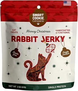 Smart Cookie Holiday Cat Treats - Rabbit Jerky Christmas Treats for Cats - Single Ingredient, High Protein, Hypoallergenic, Grain Free, Low Fat, Easily Digestible - Made in The USA - 2oz.