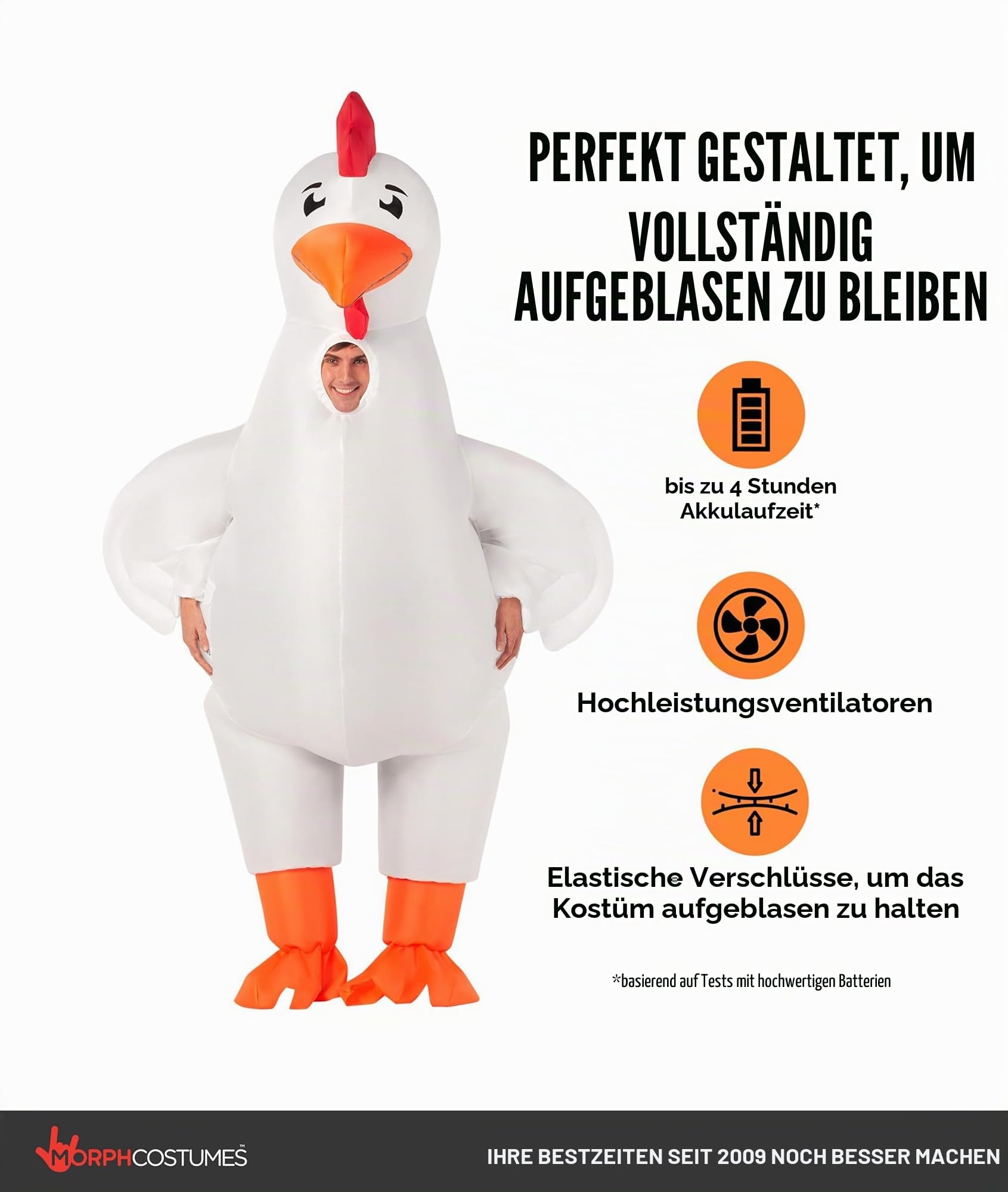 Morph Aufblasbares Hahn Kostüm Erwachsene, Halloween Kostüm | Aufblasanzug mit Gebläse, Übergroßes Hahn-Design, Bläst in 60 Sekunden auf, Perfekt für Halloween, Immer ein Hit