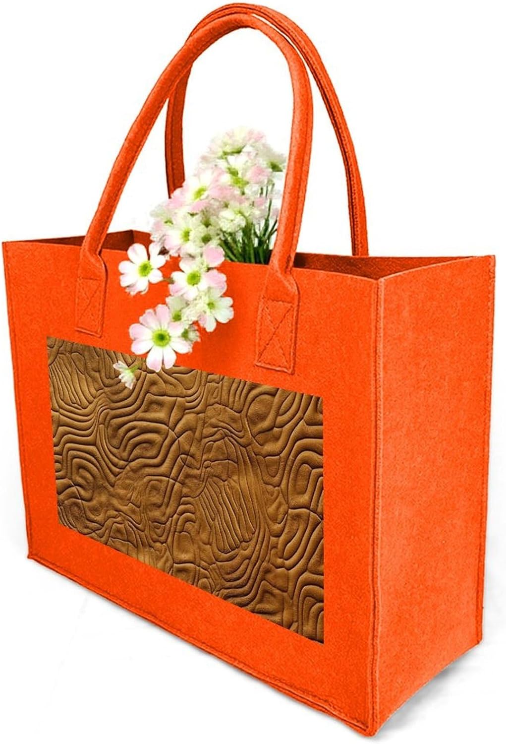 Golden Pattern Tote Bag for Unisex, Large Felt Shopping Bag with Handles, Handbag, Reusable Gift Bag