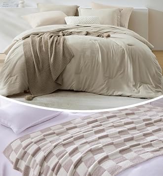 WRENSONGE Comforter Set and Checkered Throw Blanket Bundle