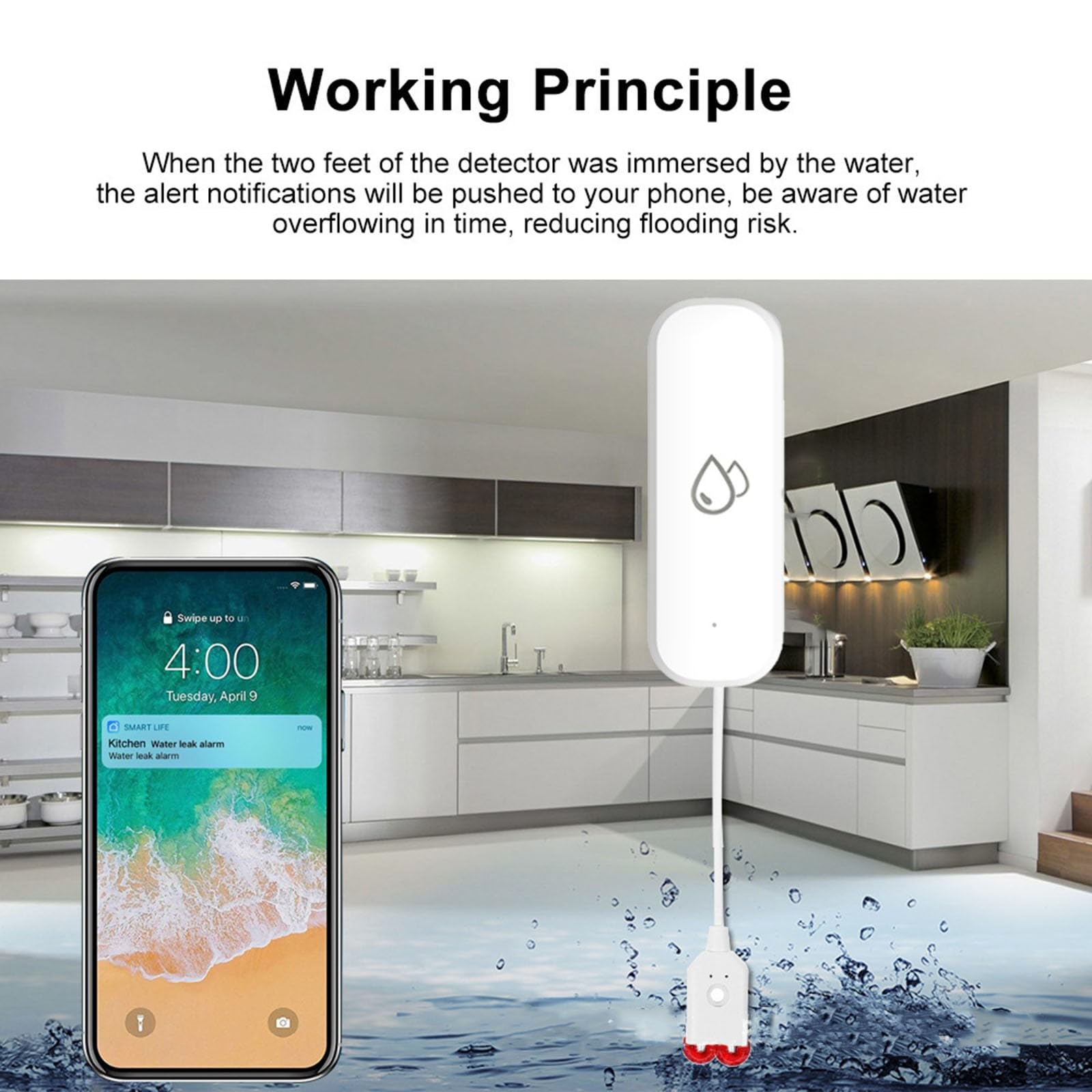 Sensor de Alarma de Agua, para Tuya Smart Home WiFi Sensor de inmersión de Fugas de Agua Detector App Monitoreo Remoto Alarma Temporización para sótano Bomba de Aguas residuales (4 Piezas)