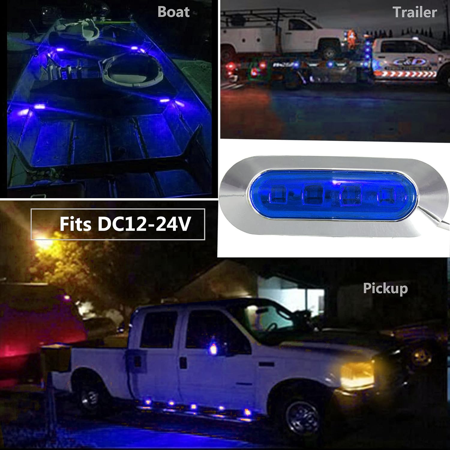 10Pcs Blue 4 LED Side Marker Lights Front Rear Interior Clearance Tail Light Warning Turn Indicators Underglow Wheel Rock Lamp for Auto Truck Trailer Tail Car RV Camper Boat ATV DC12V-24V