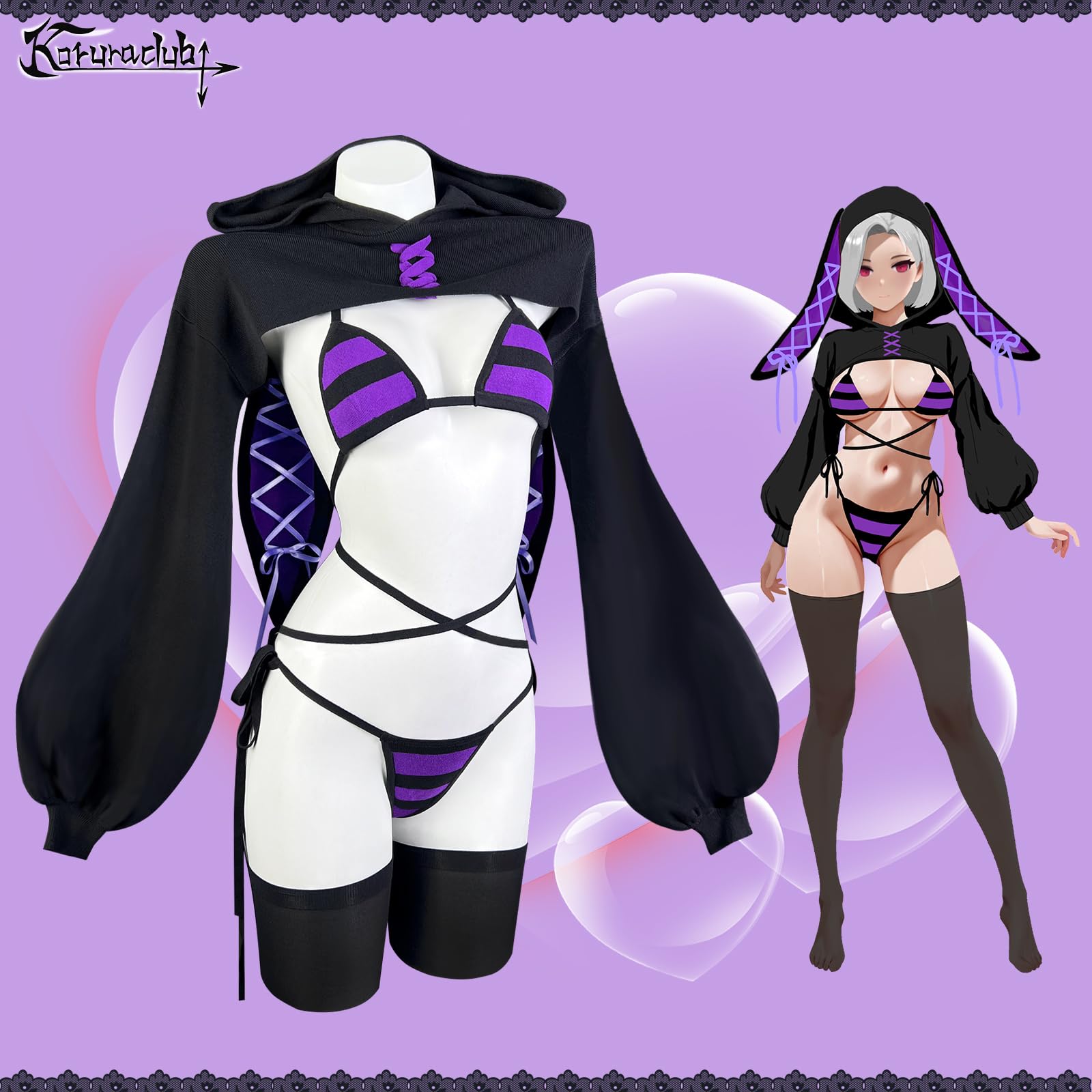 KORURACLUB Seksowna bielizna Cosplay Bunny Girl (zestaw 4-częściowy) Bikini Bunny Body Cosplay Party Anime kostiumy