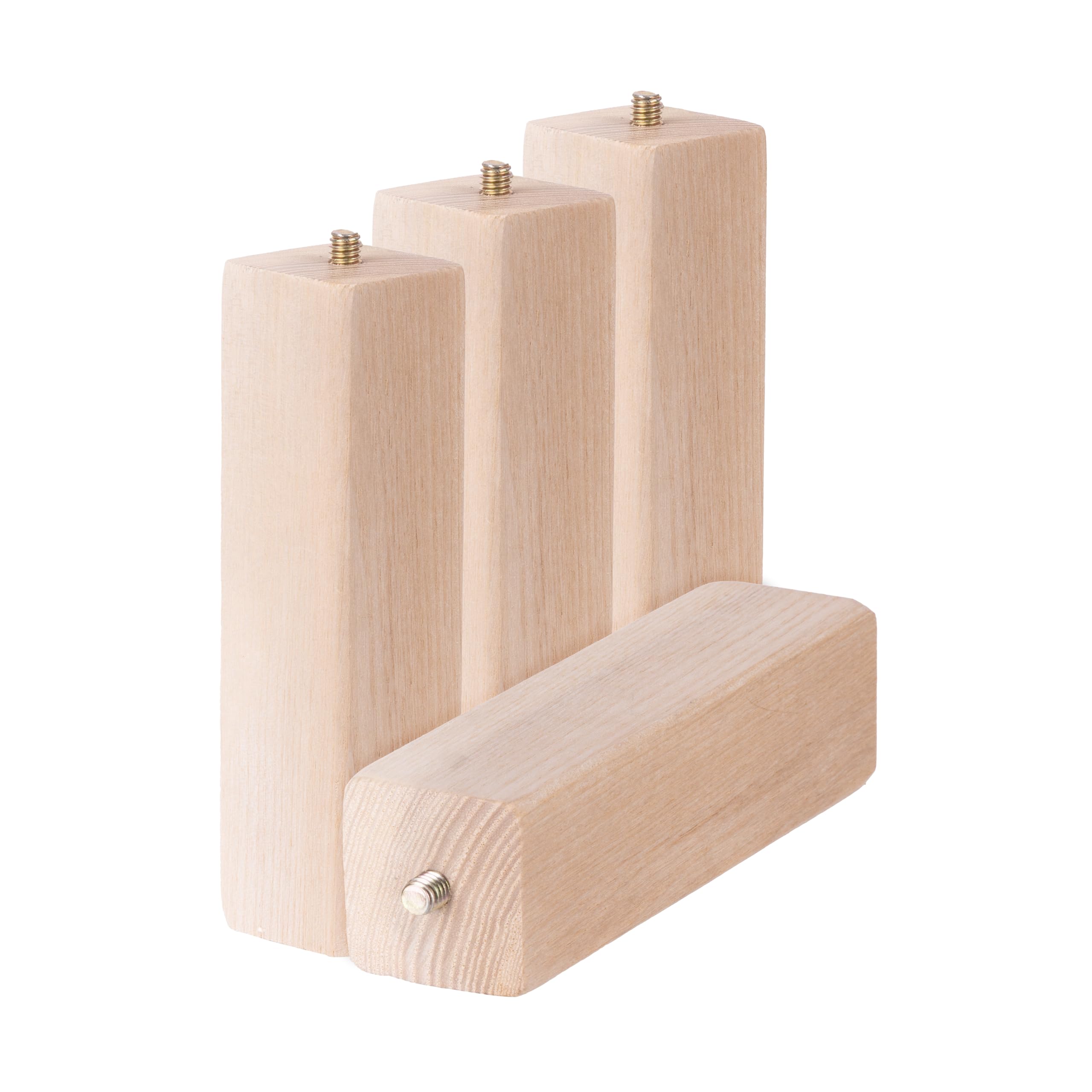 Waddell Parsons Square Table Leg (4 Count, 6" H) | Quick Mount Ash Wood Coffee Table Legs with 5/16" #18 Hanger Bolt | Replacement Decorative