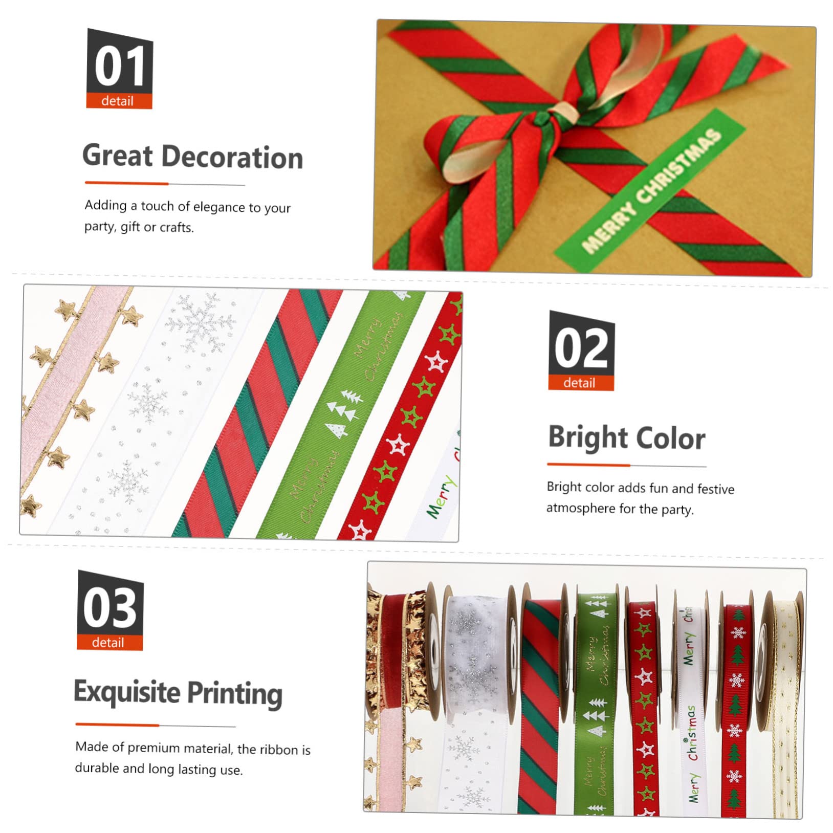 NUOBESTY Stück Rollen Weihnachtsband seidenband bändchen Party-Geschenkbänder weißes Kräuselband Weihnachtssto das Weihnachtsbänder zum Verpacken von Geschenken Weihnachten