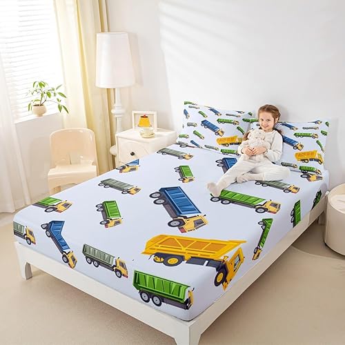 Miniatura 6 de Lindo juego de sábanas de camión de basura de dibujos animados para automóvil, sábana bajera ajustable para niños, niñas, camiones de basura, funda