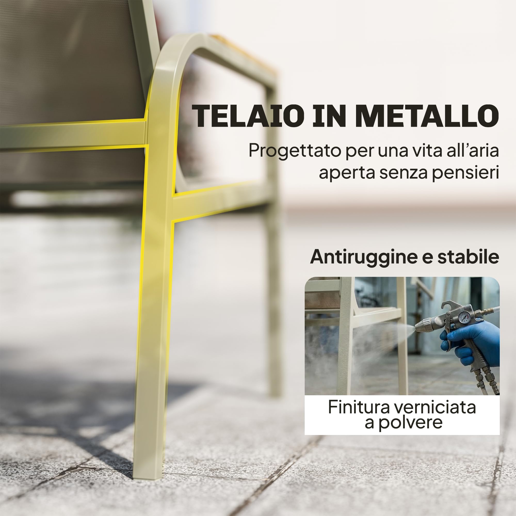 Outsunny Set Salotto da Giardino 4 Pezzi, Divano 2 Posti, Poltrone, Tavolino Vetro Temperato, Metallo, Verde