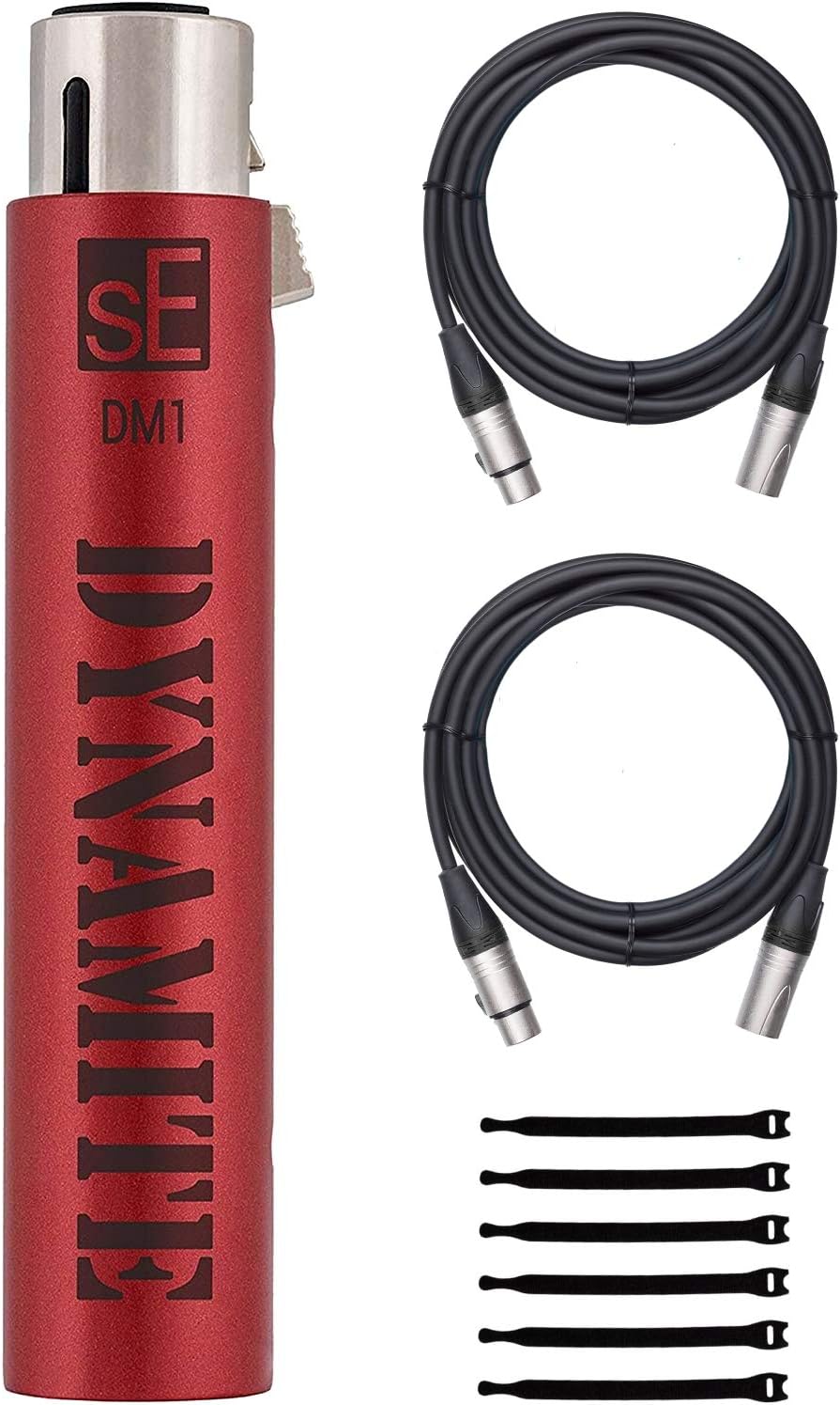DM1 Dynamite Active In-line Microphone Preamp with 28dB Gain Bundle with 2 20-FT XLR Microphone Cables and 7-Pack Cable Ties
