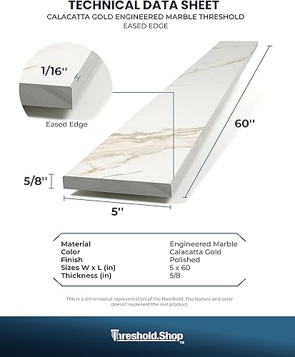 Miniatura 5 de Borde de ducha de 60 pulgadas  Umbral de mármol de ingeniería de oro Calacatta para sistemas de bandeja de ducha Schluter Kerdi y azulejos Redi (5 x