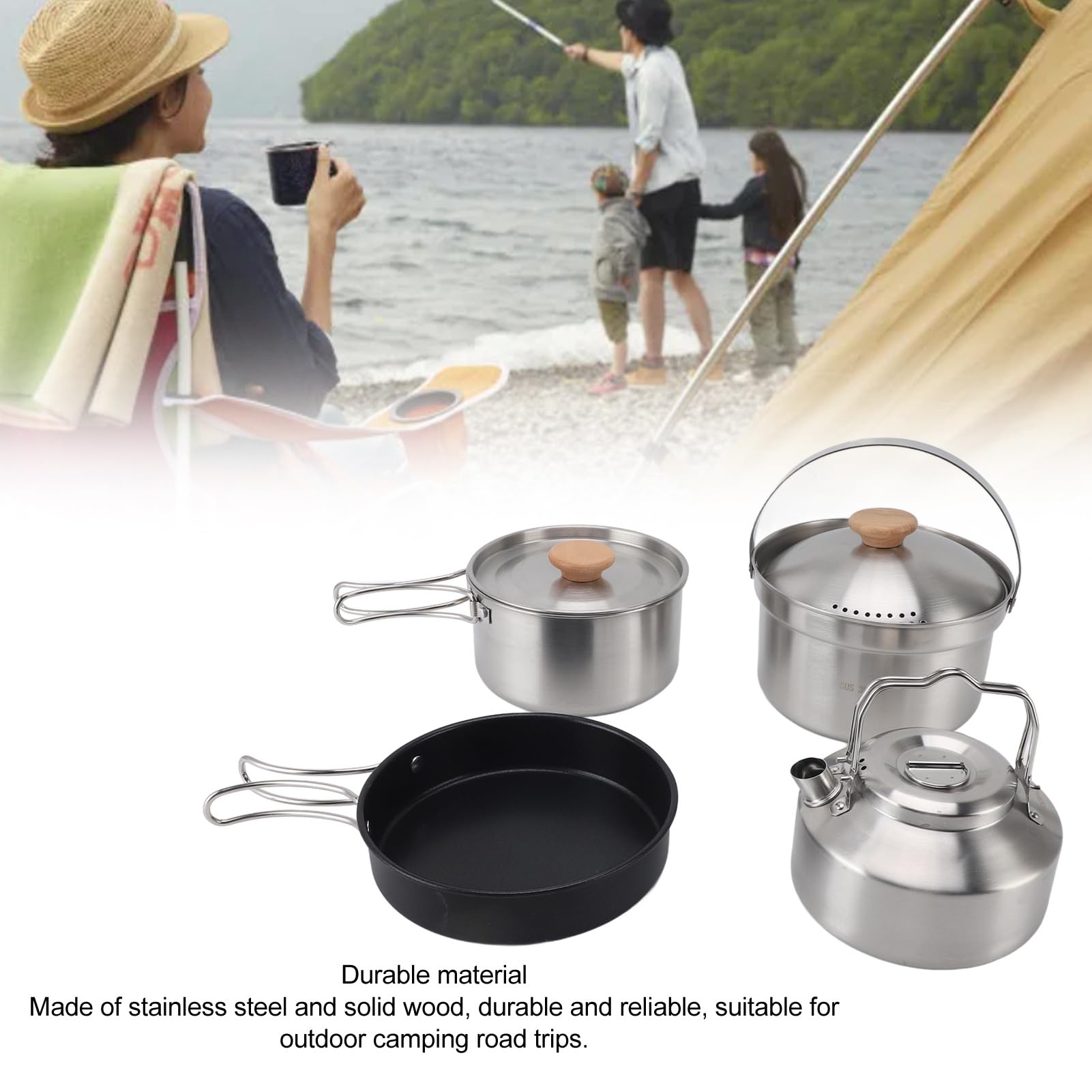 Pssopp Set di Pentole da Campeggio, Kit di Pentole da Viaggio in Acciaio Inossidabile, Set di Antiaderenti Portatili per Picnic All'aperto con Zaino in Spalla
