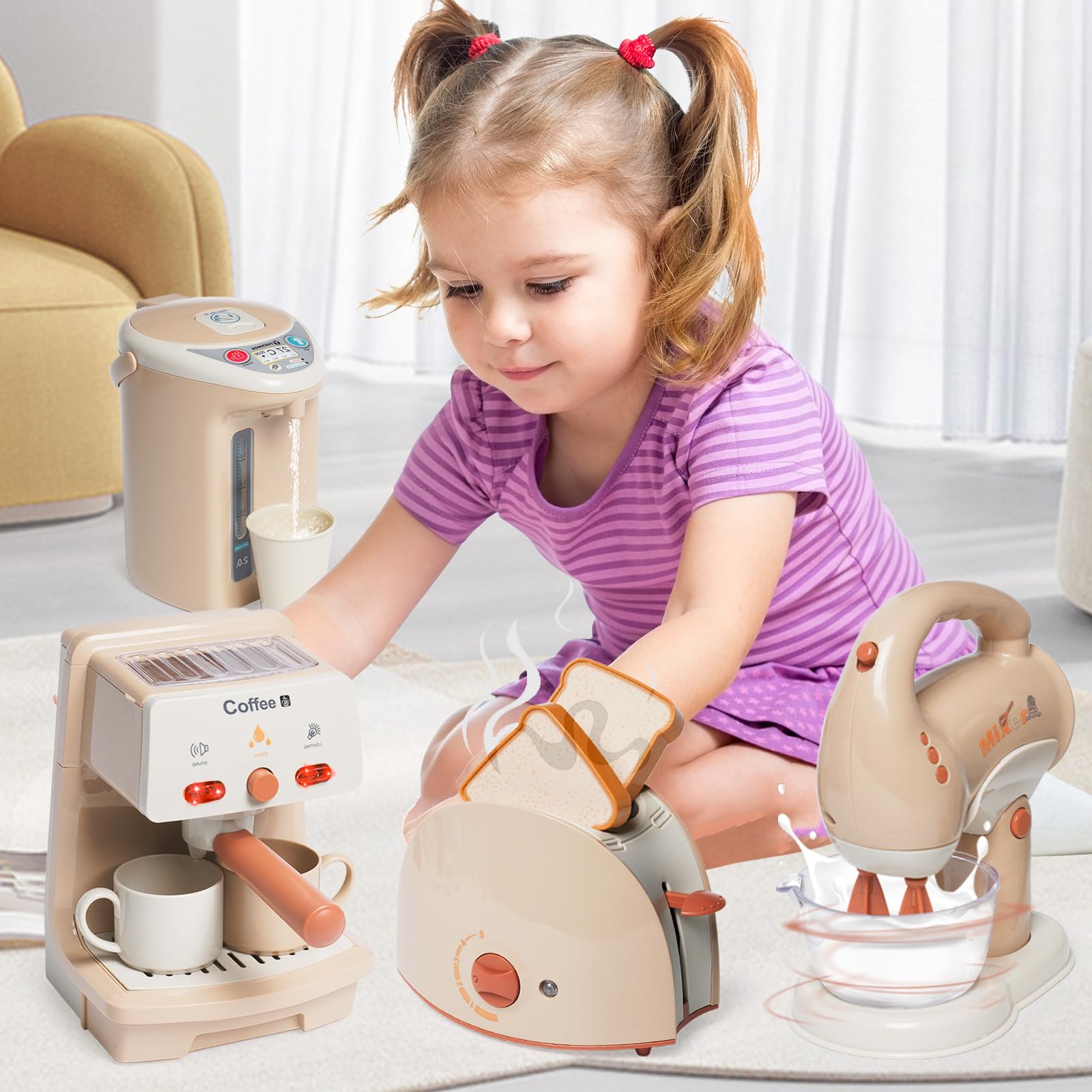Juguetes de Cocina para niños, Accesorios Cocina Juguete con Cafetera, Licuadora, Batidora, Tostadora, Juego de Roles de Cocina, Comida Juguete Regalo para Niños Niñas 3+ Años