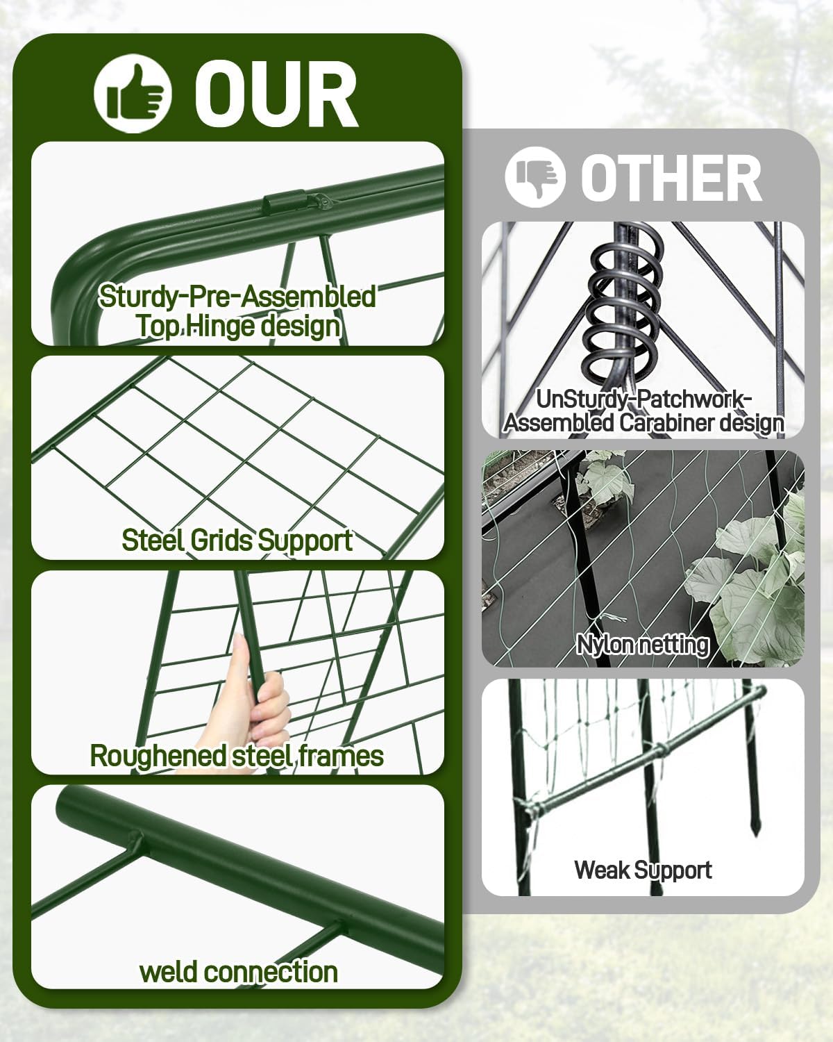 60"x16.2" Heavy Duty Steel A-Frame Garden Trellis for Climbing Plants – Rust-Proof Metal Trellis with Hardware Cloth, Perfect for Raised Beds,Cucumbers,Tomatoes & Outdoor Vines (Green)