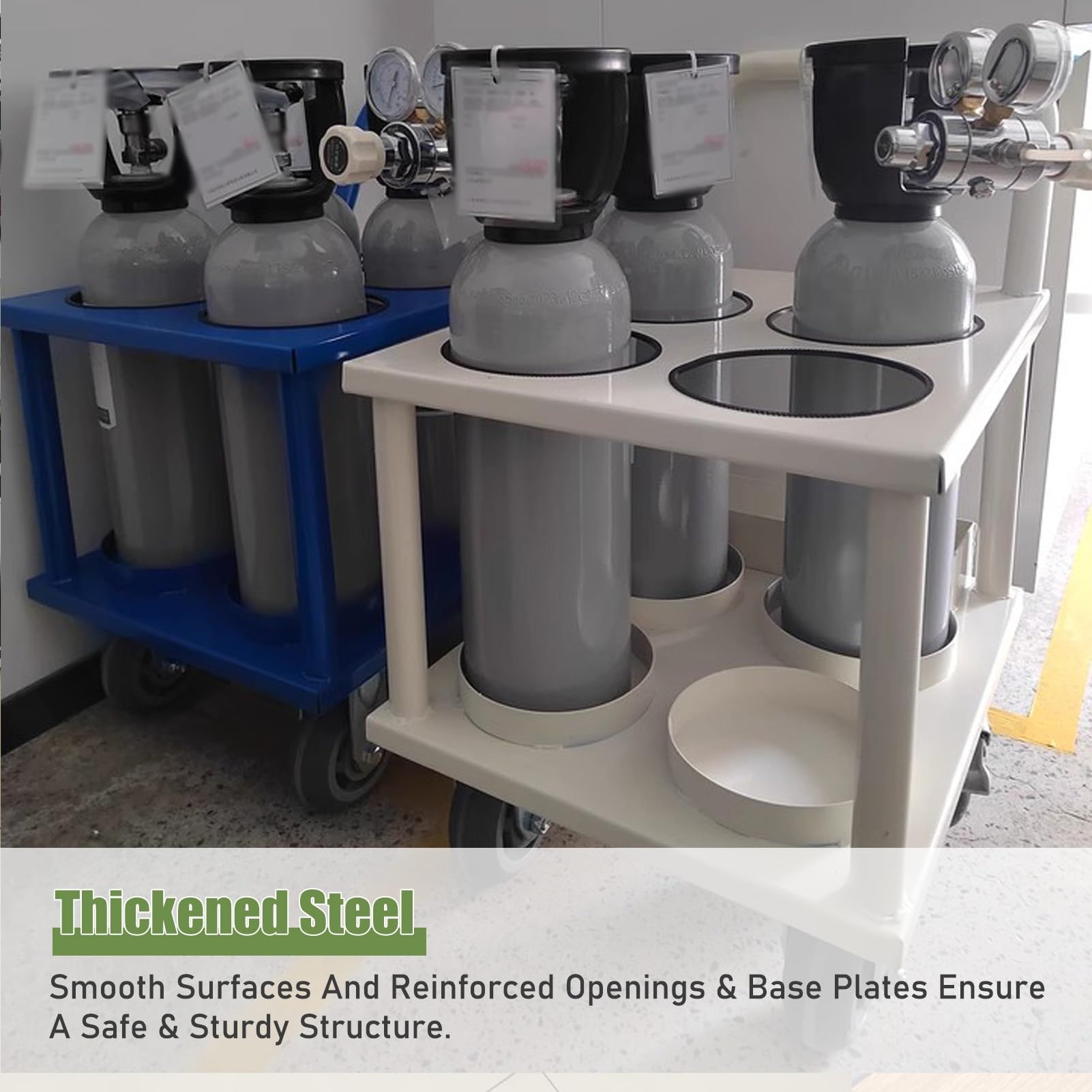 Soporte para Botella de Oxígeno Carretilla de Mano para Gas de Soldadura, Soporte para Tanque de Oxígeno Carro de Movilidad para 4 Tanques, Estante de Almacenamiento para Botellas de Gas con Ranuras p