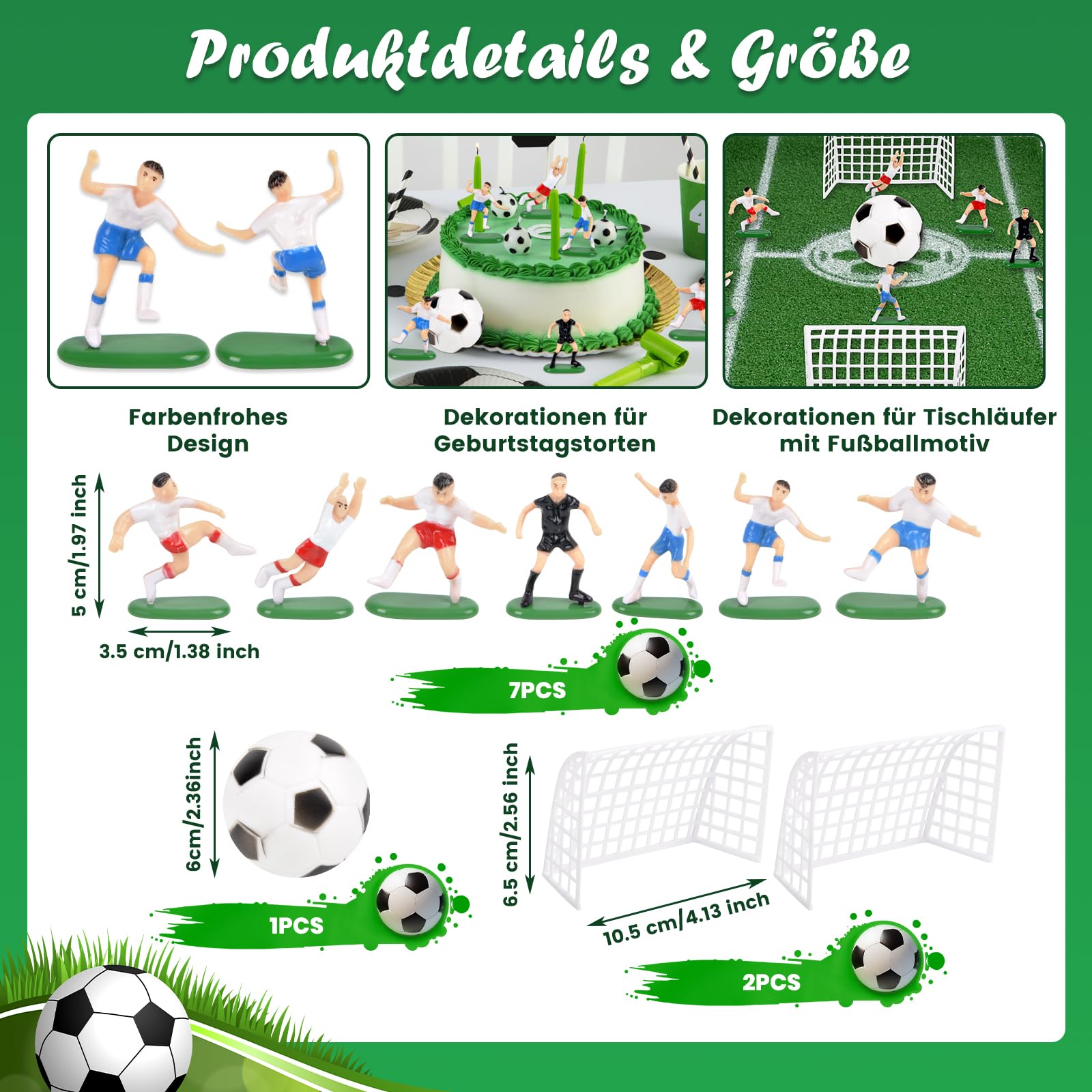 Sport Fußball Tischläufer Kunstrasen Tischdecke - 40 x 183 cm Tischläufer mit Mini Fußballmannschaft und Fussball, Grün Drinnen Draußen Tischdecken Tischdeko für Fußballparty Geburtstag Gartenparty