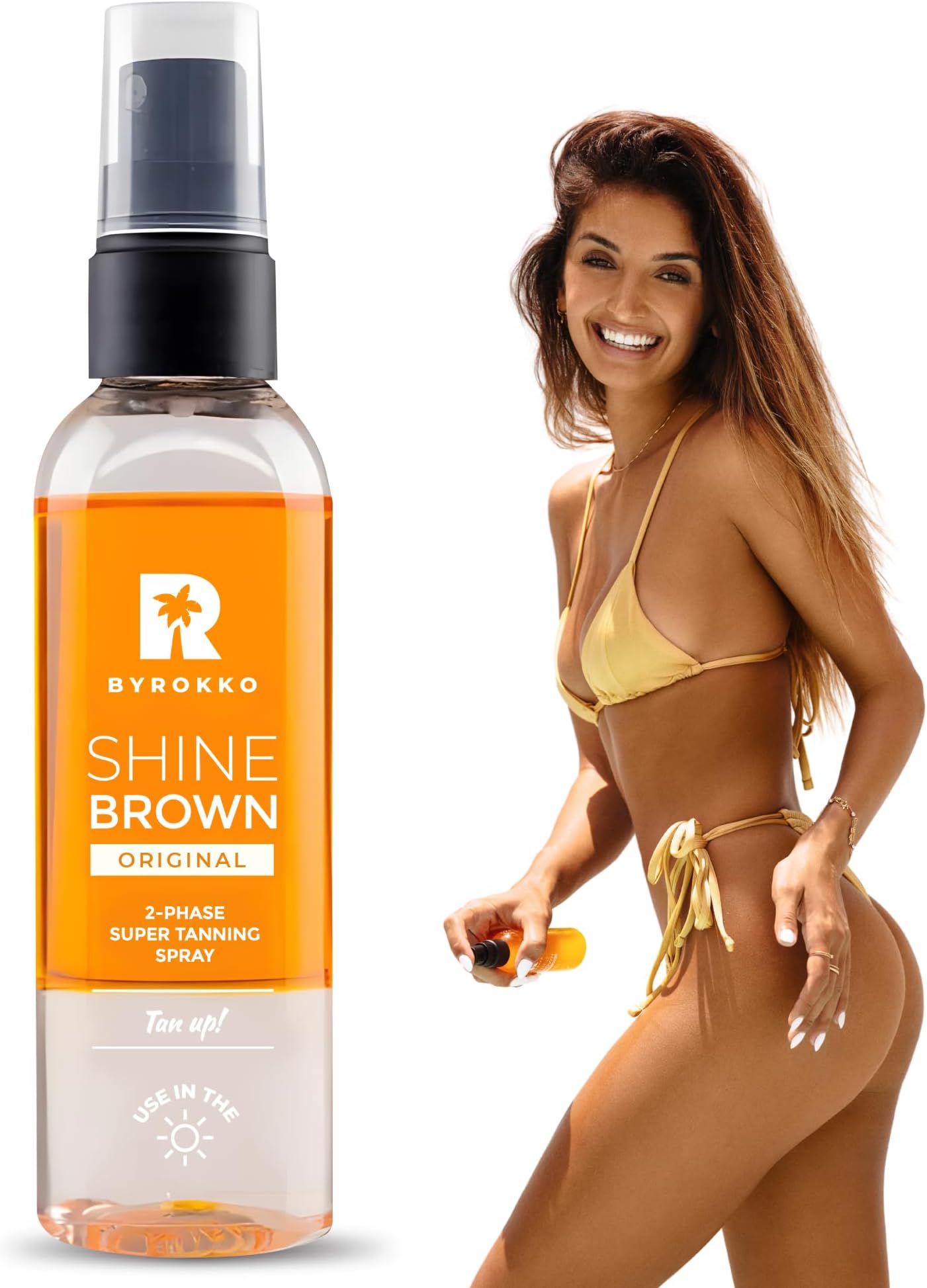 BYROKKO Shine Brown Two-Phase Tanning Spray (100 ml), Deep Tan Accelerator with Natural Oils & Hyaluronic Acid, Tanning Accelerator for Sun & Sunbed, with Mango Scent