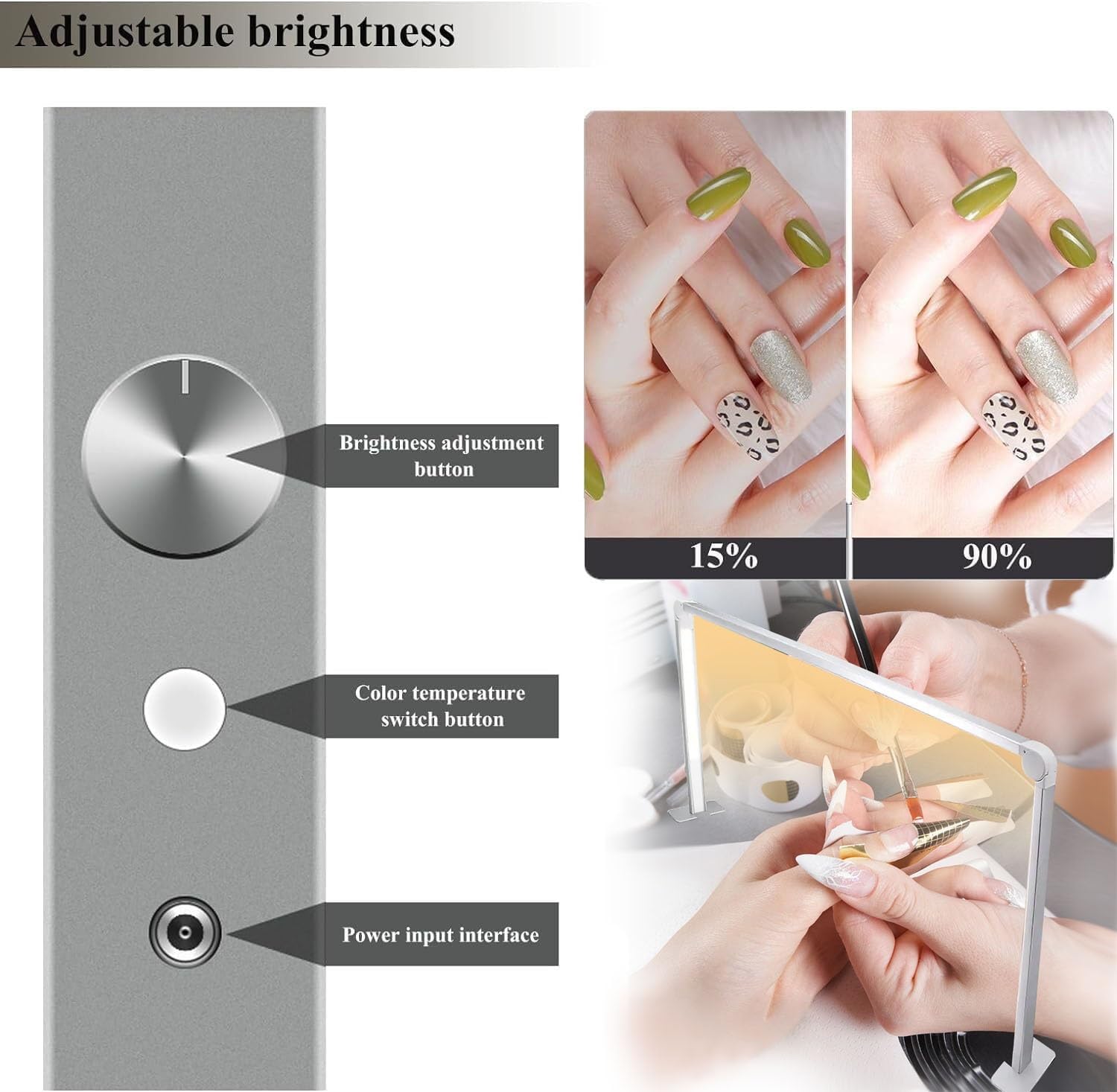 RYAZOZA Foldable Square Nail Table Lamp with Adjustable Brightness and Hue Lamp, 36W Upgraded Manicure Light, Comfortable Workspace Lighting (Color : Rose Pink)