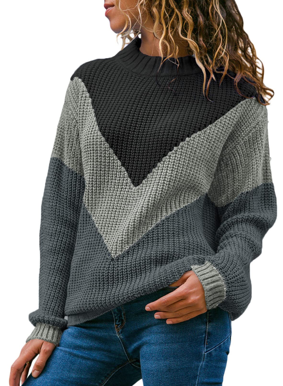 AcelittWomen's Long Sleeve Crewneck Knit Pullover Sweater, S-XXL