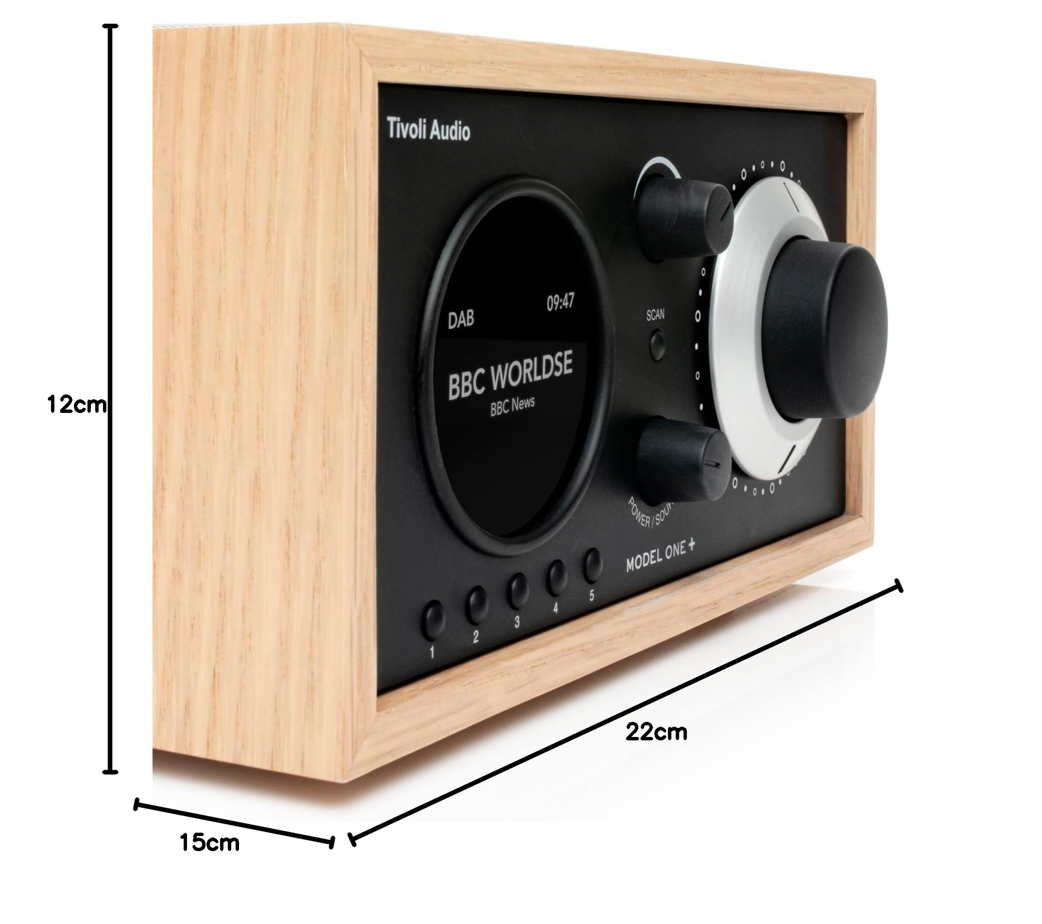 Tivoli Audio Model ONE + - Poste Radio Vintage DAB+ Bluetooth Secteur Radio Réveil Bluetooth Retro en Bois Enceinte Design Écran LED Digital - Noir